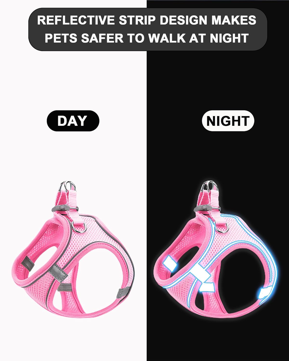 XXXS Pink Soft Mesh Dog Harness and Leash Set,No Escape Puppy Harnesses for Training Walking, Reflective Adjustable Puppy Vest for Small Medium Dogs, Cats (Pink, XXXS) - Image 3