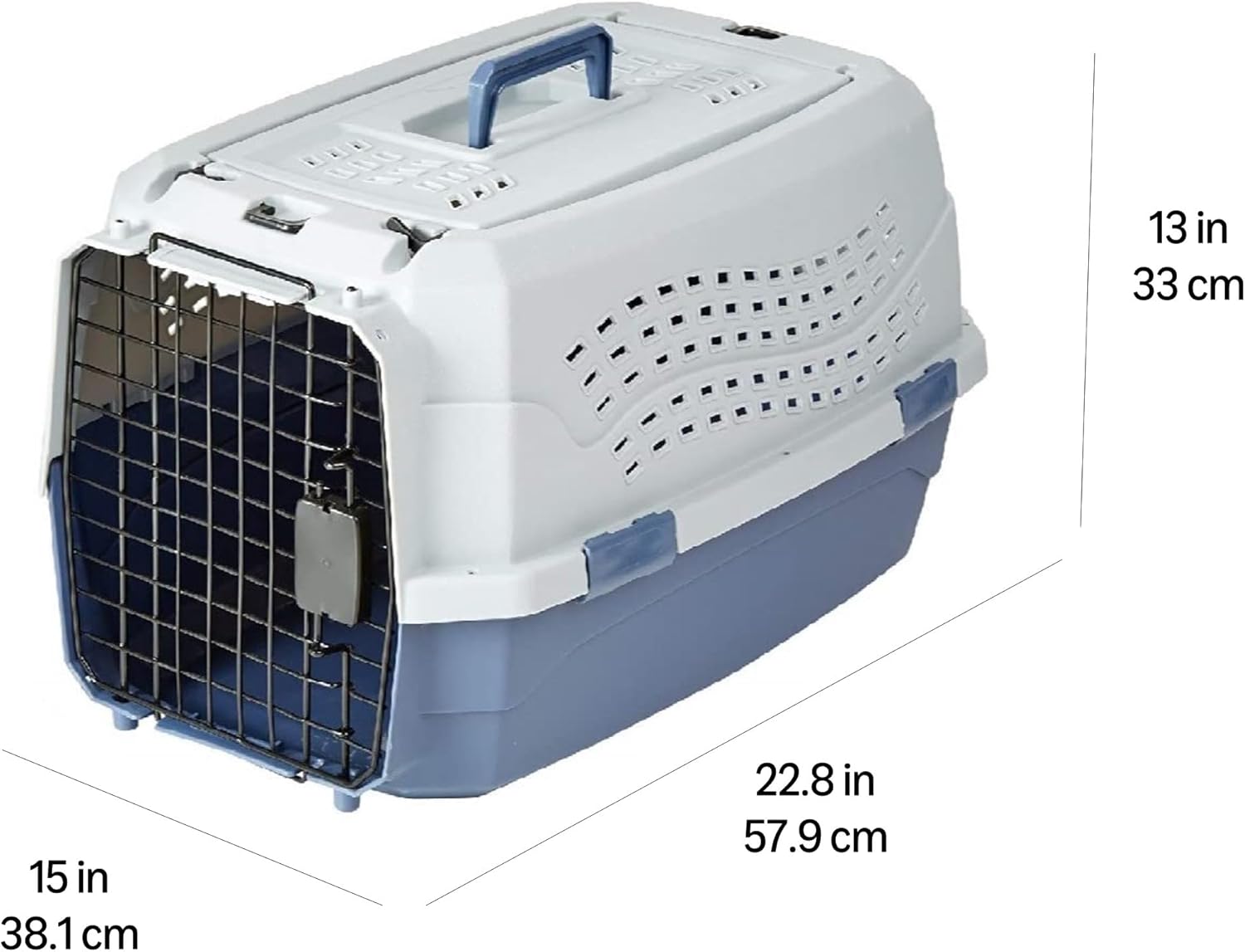 Amazon Basics Sturdy Portable 2-Door Top-Load Hard-Sided Pet Travel Carrier with Secure Ventilation, Handle, Front & Top Entry for Dogs, Cats, 22.8"L x 15"W x 13"H, Gray & Blue - Image 8