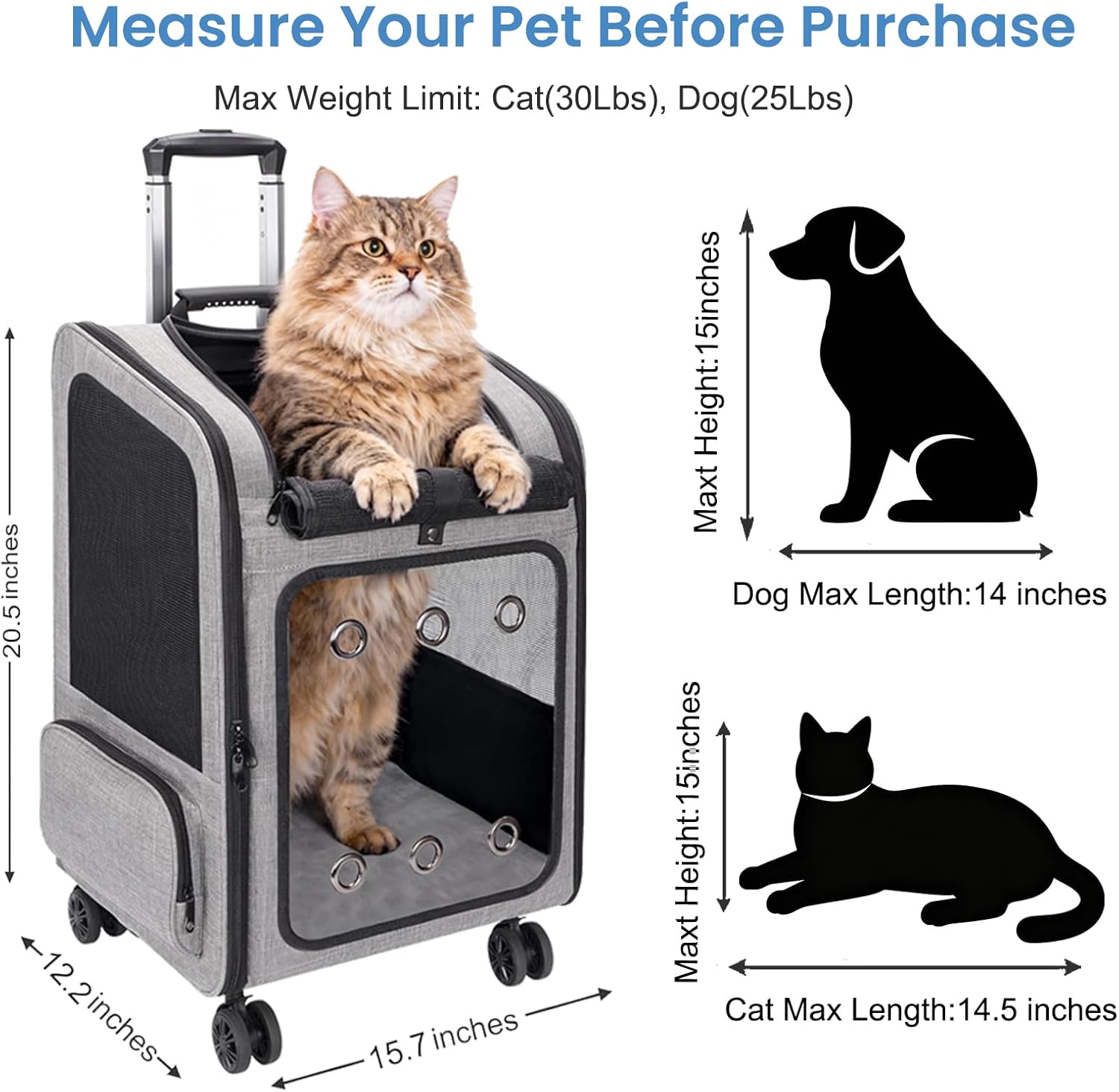 Extra Large Pet Carrier Backpack with Wheels Cats Under 30 Lbs, for Dogs Puppies Rabbits Other Animals Under 25 Lbs, Great for Travel/Hiking/Outdoor Use - Image 2