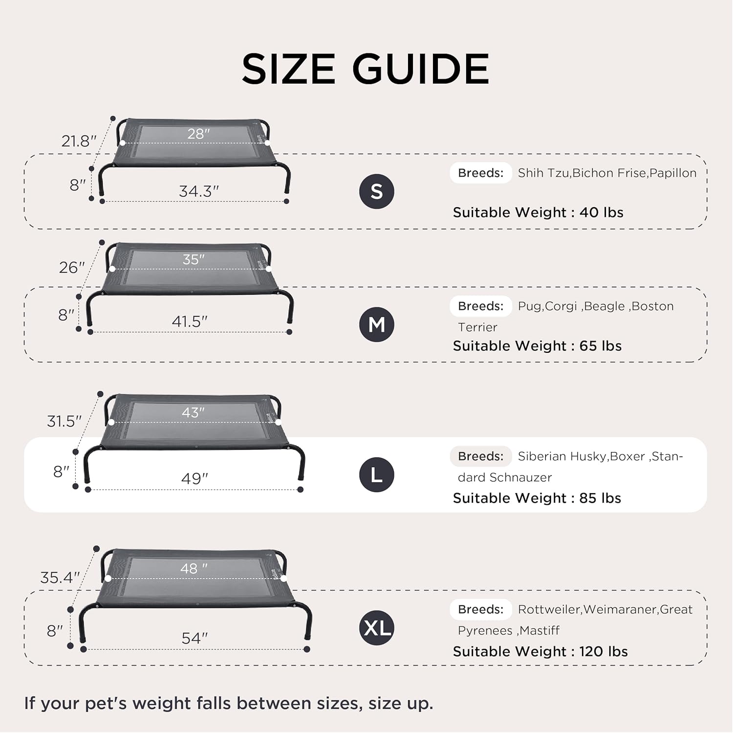 Bedsure Outdoor Elevated Dog Bed Large Sized Dog, Portable Indoor & Outdoor Cooling Raised Cot Pet Hammock Bed with Skid-Resistant Feet, Frame with Breathable Mesh, Grey, 49 inches - Image 5