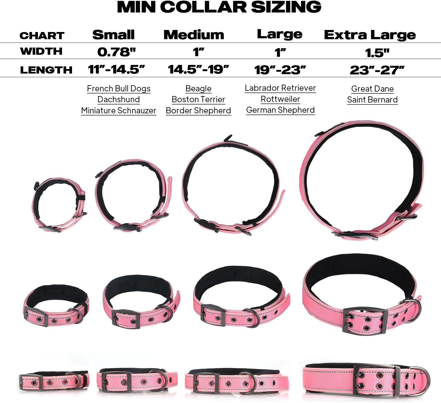 PetiFine Neoprene Padded Dog Collar, Heavy Duty Comfort Dog Collar with Durable Metal Buckle, Reflective Adjustable Belt Buckle Dog Collars for Small Medium Large Dogs(14.5''-19'', Pink) - Image 5