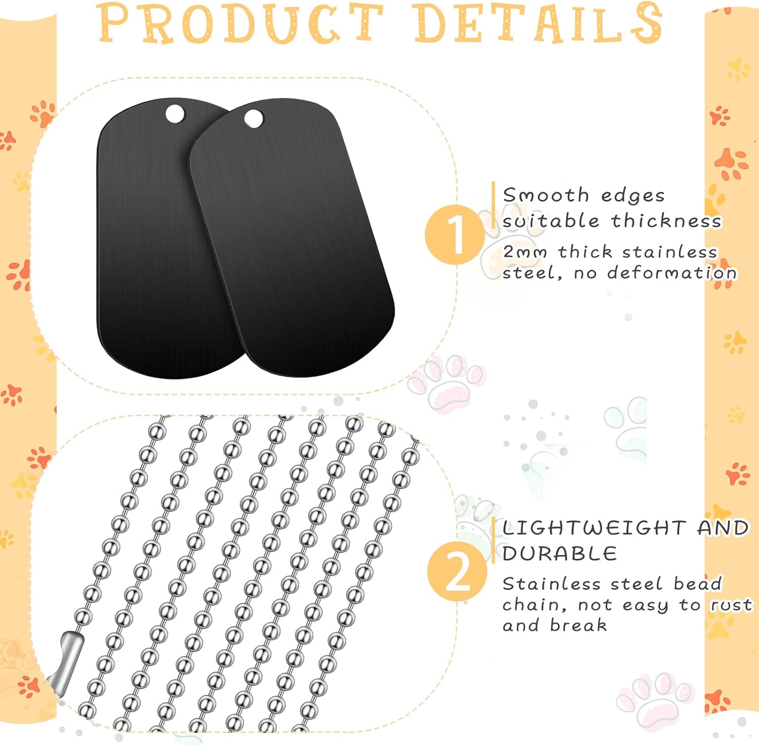 20 Pieces Military Dog Tags Set Including 10 Stainless Steel Army Blank Dog Tags 10 Steel Chains Personalized Pet Oval Pendant Necklaces for Stamping Engraving DIY Halloween Craft(Black) - Image 3