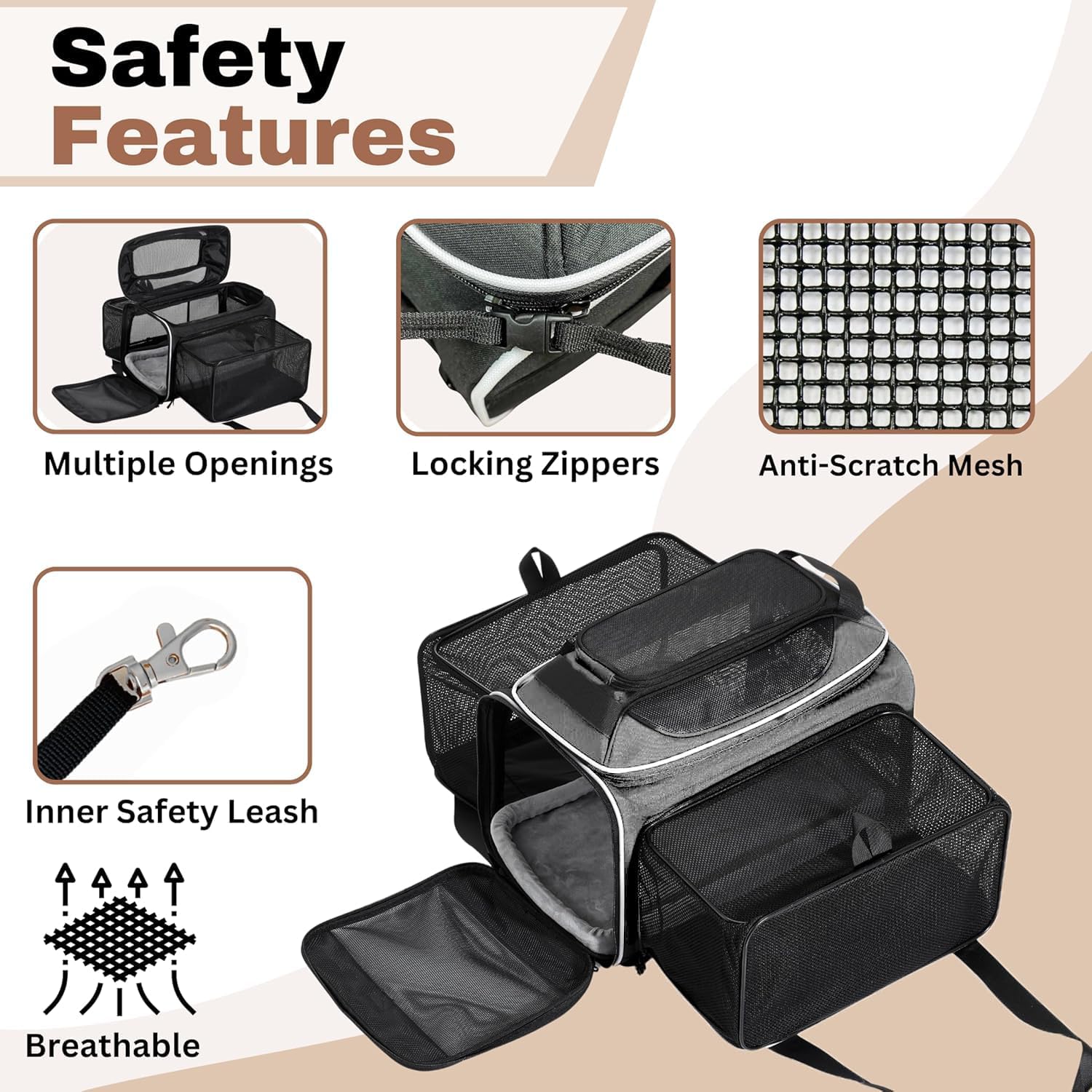 Airline Approved Top-Expanding Pet Carrier on Wheels- Extra Spacious Soft Lined Carrier! 18x11x11 (Grey, Expanding Sides) - Image 5