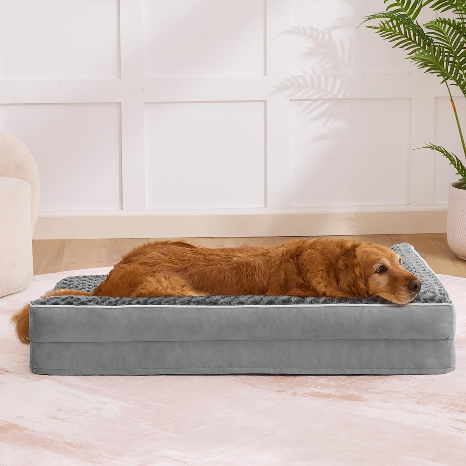Dog Beds Large Sized Dogs, XL Orthopedic Dog Beds for Large Dogs 42"x30"x7.5", Waterproof Pet Bed with Washable Cover, L-Shaped Pet Couch with Portable Handle, Grey - Image 7