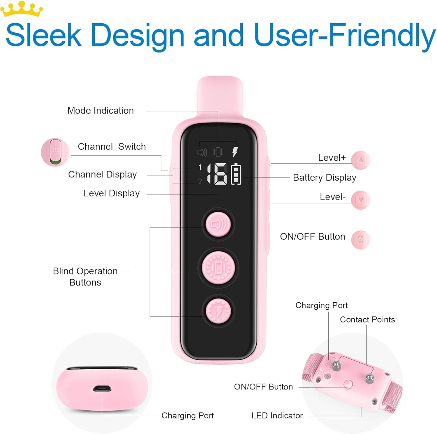 Bousnic Dog Shock Collar for 2 Dogs - (8-120lbs) Waterproof Rechargeable Electric Dog Training Collar with Remote for Small Medium Large Dogs with Beep Vibration Safe Shock Modes(Pink) - Image 7
