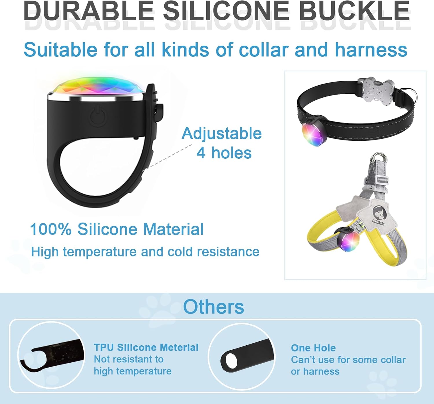 Tubasion 2-Pack Rechargeable Dog Collar Light, 2025 Best 7 Color Changing Light for Dog Collar with 100% Waterproof and Durable Silicone Band. Dog Lights for Night Walking, Camping, Bike - Image 5