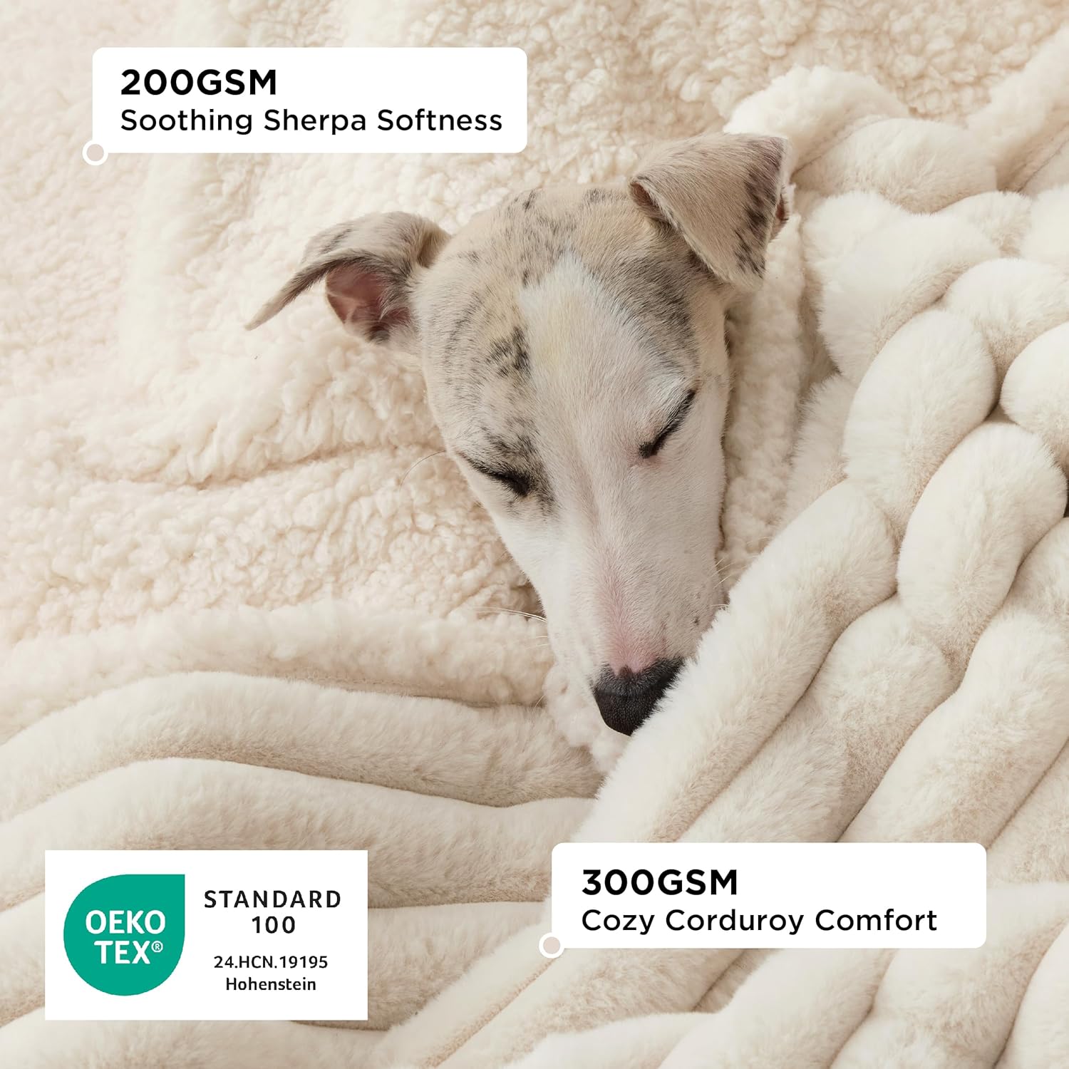 Bedsure ComfyFleece™ Waterproof Dog Blankets for Large Dogs - Soft Pet Cat Blanket Corduroy Fleece for Couch Bed Protector Washable, Cozy Calming Reversible Furniture Protection,50"x60", Cream - Image 3