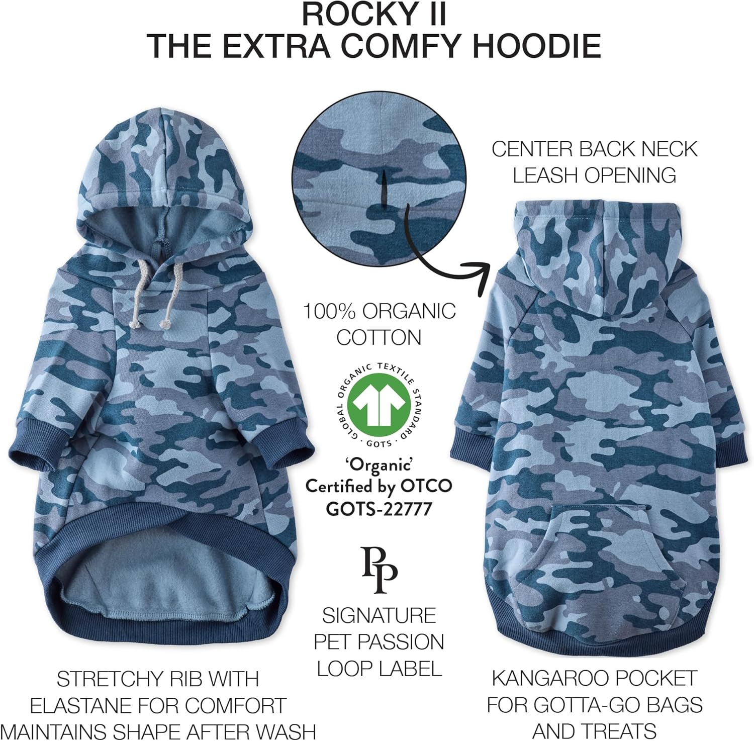 Pet Passion Rocky II - The Extra Comfy Hoodie, Organic Cotton and Recycled Poly Dog Hoodie Pet Coat Sweater for Small, Medium, Large Dogs, Navy Camo, XX-Large - Image 4