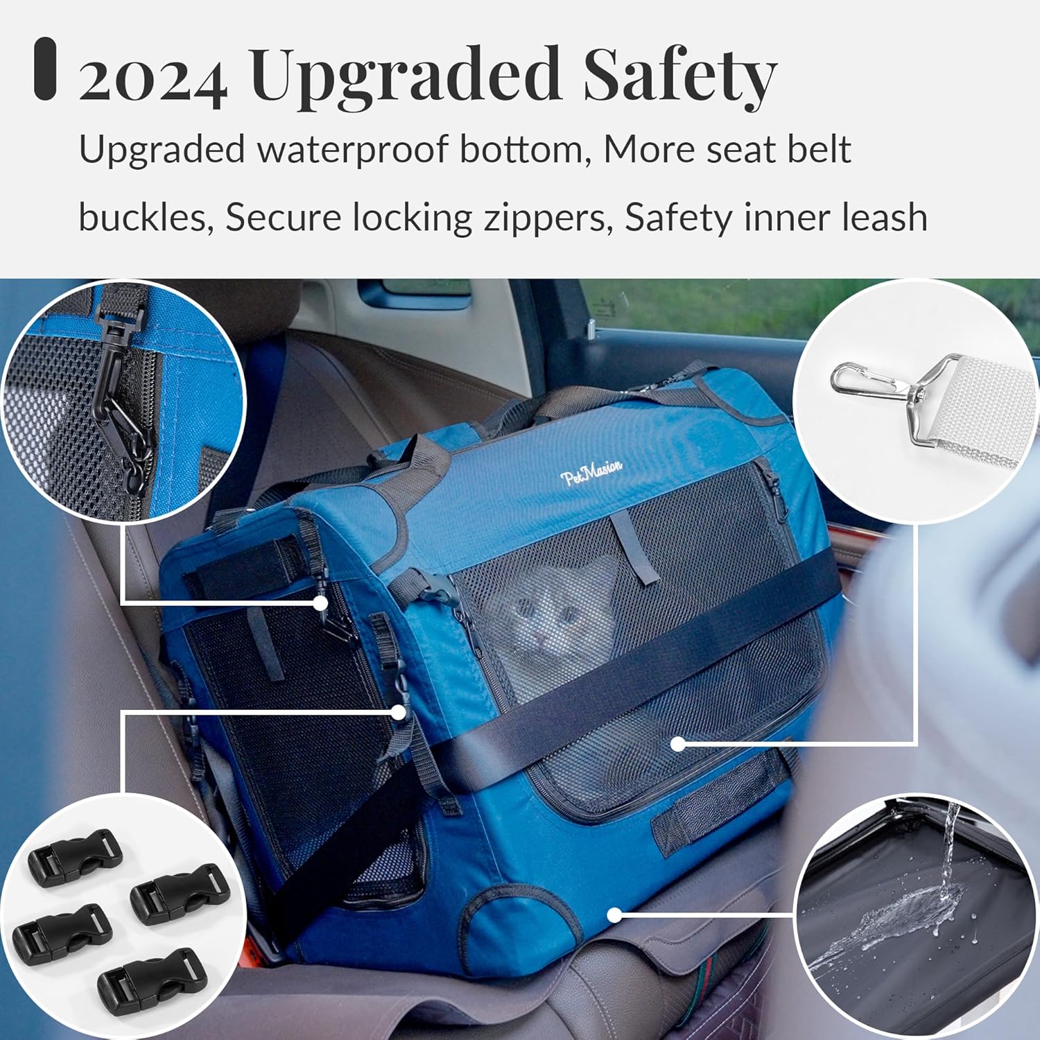 Extra Large Cat Carrier for 2 Cats, Collapsible Soft Sided Pet XL Crate for Large Mudium Big Cat 20lbs+, Car Travel Portable Bag for Long Trips Ride 24"x16.5"x16.5" - Image 3