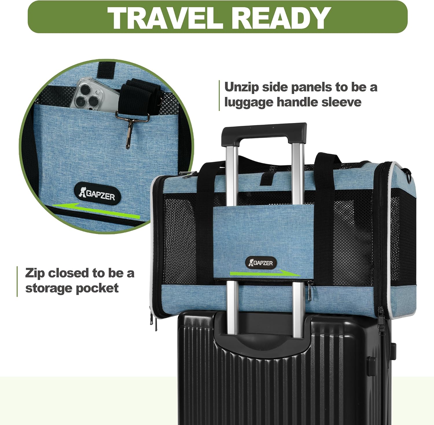 GAPZER Cat Carrier 18 x 11 x 11 Top Loading Soft-Sided Pet Travel Bag Over 15lbs, Portable Small Dog Puppy Car Crate 10 lbs, Chihuahua Kennel Carry Case, Kitty Cloth Cage Medium Cat Under 25 Blue - Image 5