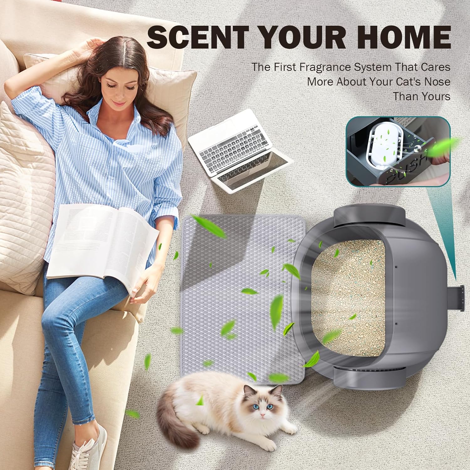 Automatic Litter Box, Open Top Large Self Cleaning Cat Litter Box for Multiple Cats, with APP Control/Multiple Safety Sensors/Trash Bag/Litter Mat, Cat Box Automatic Cleaning - Image 4