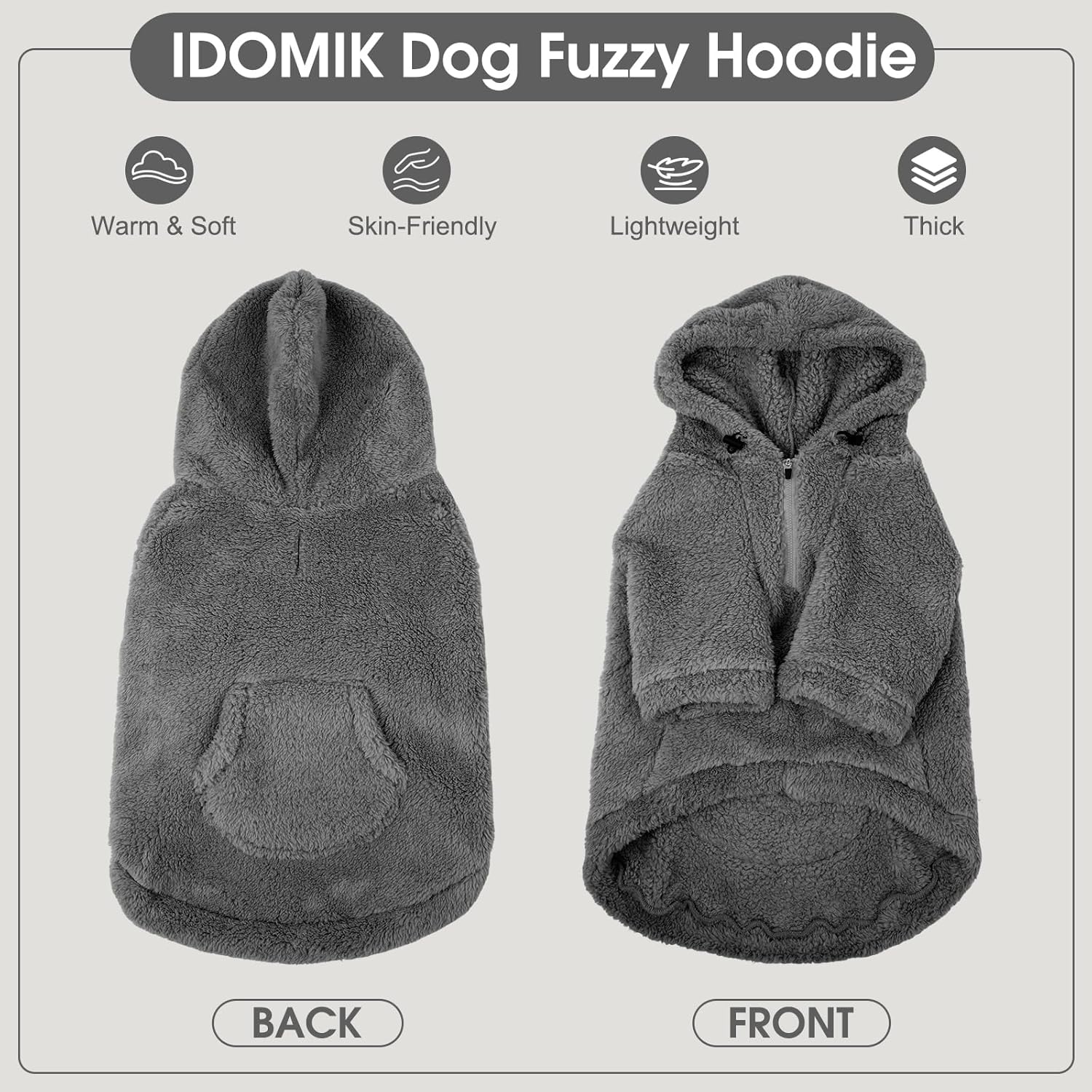 IDOMIK Fuzzy Dog Sweater with Adjustable Hood, Warm Fleece Dog Sweater Hoodie with Harness Hole & Pocket, Pullover Sweaters for Large Dogs, Fuzzy Hooded Sweatshirt for Fall Winter Christmas,Grey,XL - Image 2