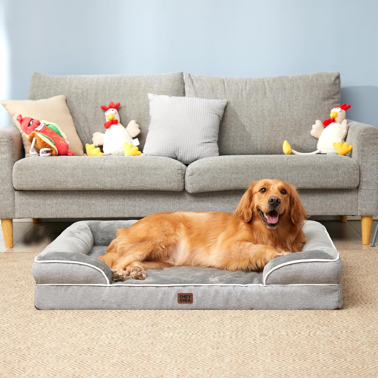 EHEYCIGA Orthopedic Dog Beds Large Sized Dog, Waterproof Memory Foam Pet Bed with Sides, Non-Slip Bottom Large Pet Bed with Washable Removable Cover, Grey - Image 8