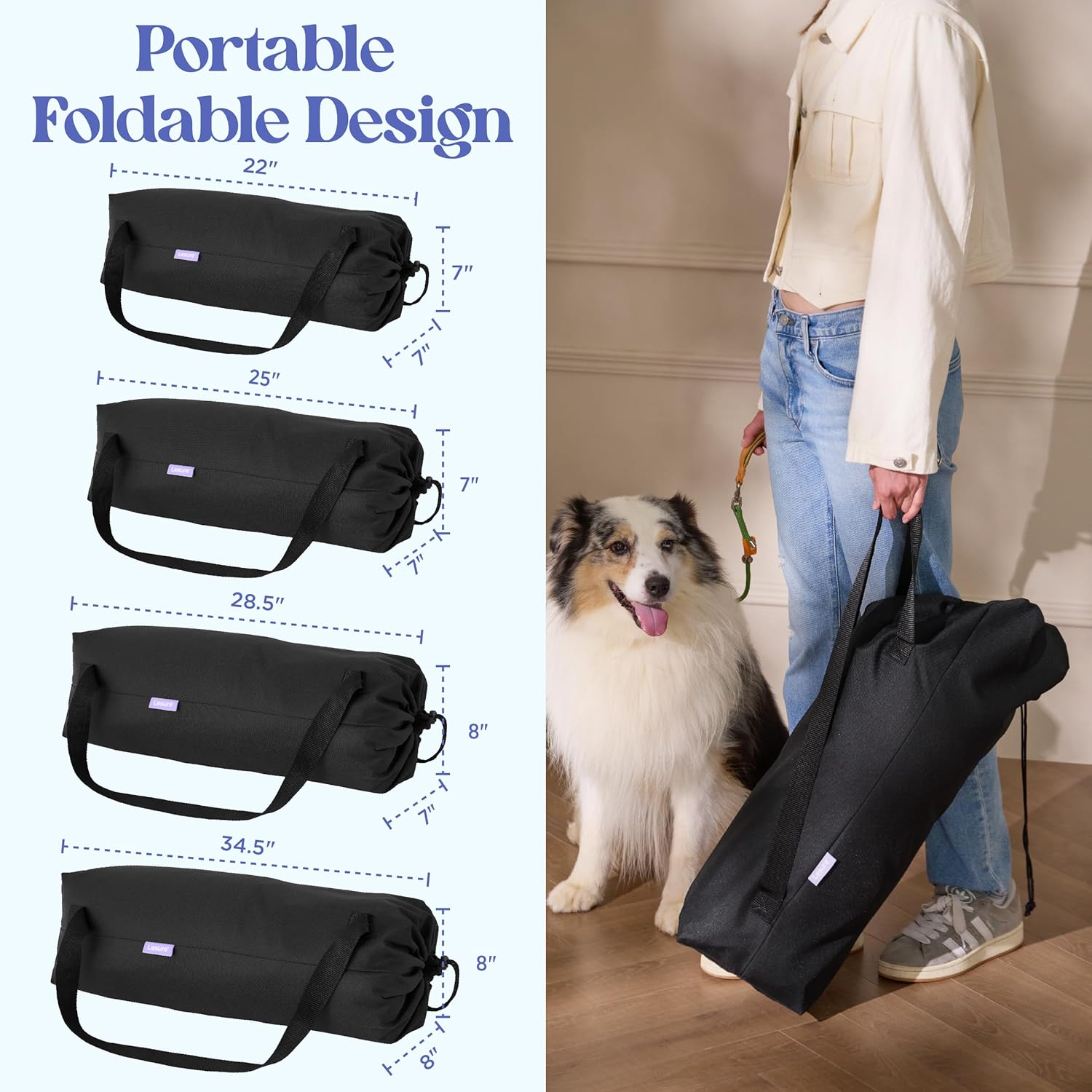 Lesure Shown on TODAY Show Soft Collapsible Dog Crate - 42 Inch Portable Travel Crate for Extra Large Dogs Indoor & Outdoor, 4-Door Foldable Pet Kennel with Mesh Windows, Black - Image 3