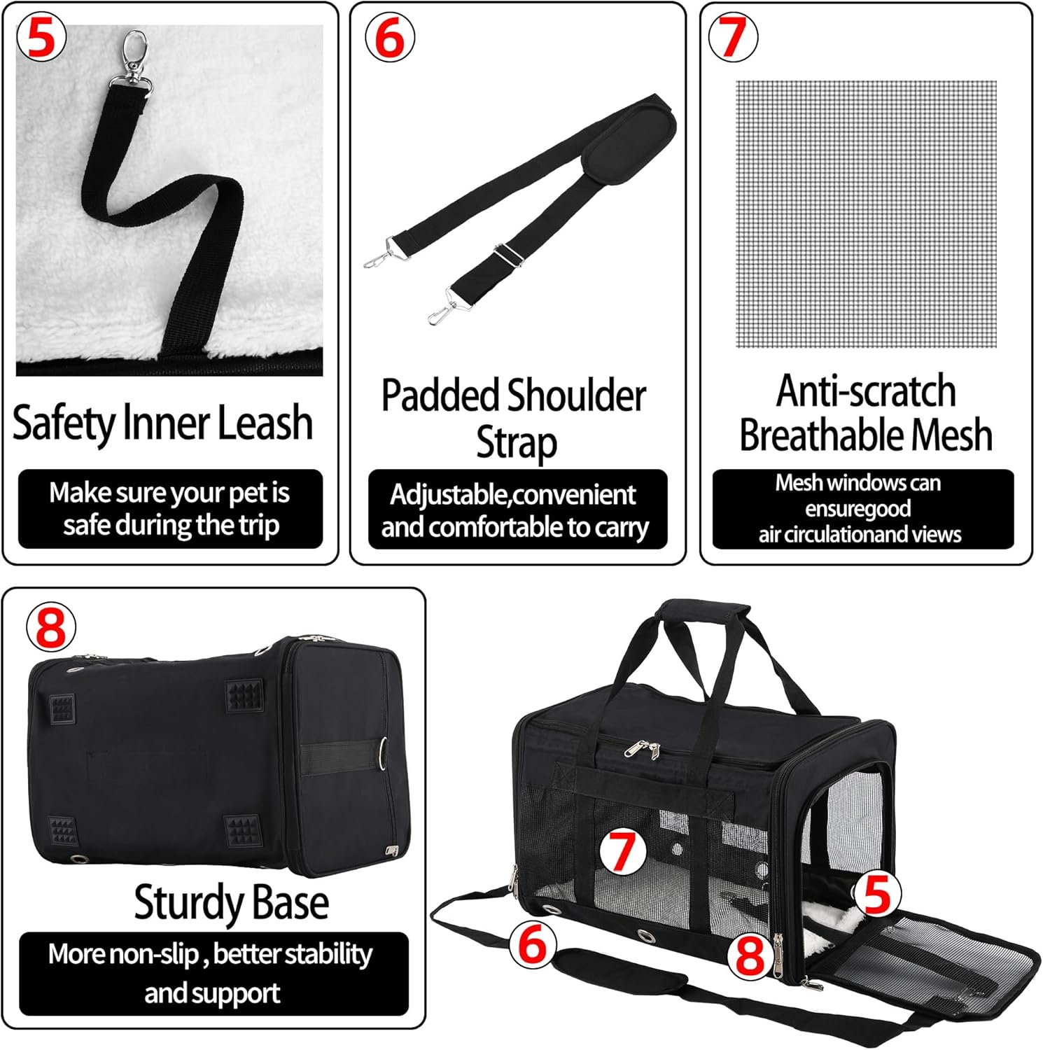 Soft Sided Cat/Dog Carrier,Collapsible Pets Travel Carriers for Pet/Puppy with Shoulder Strap & Removable Mat,Mesh Top Load Small Dogs/Cats Carry Bag Up to 17 Lbs TSA Airline Approved(Black,M) - Image 5