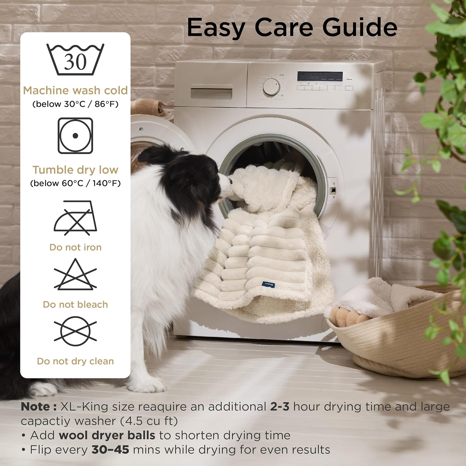 Bedsure ComfyFleece™ Waterproof Dog Blankets for Large Dogs - Soft Pet Cat Blanket Corduroy Fleece for Couch Bed Protector Washable, Cozy Calming Reversible Furniture Protection,50"x60", Cream - Image 8