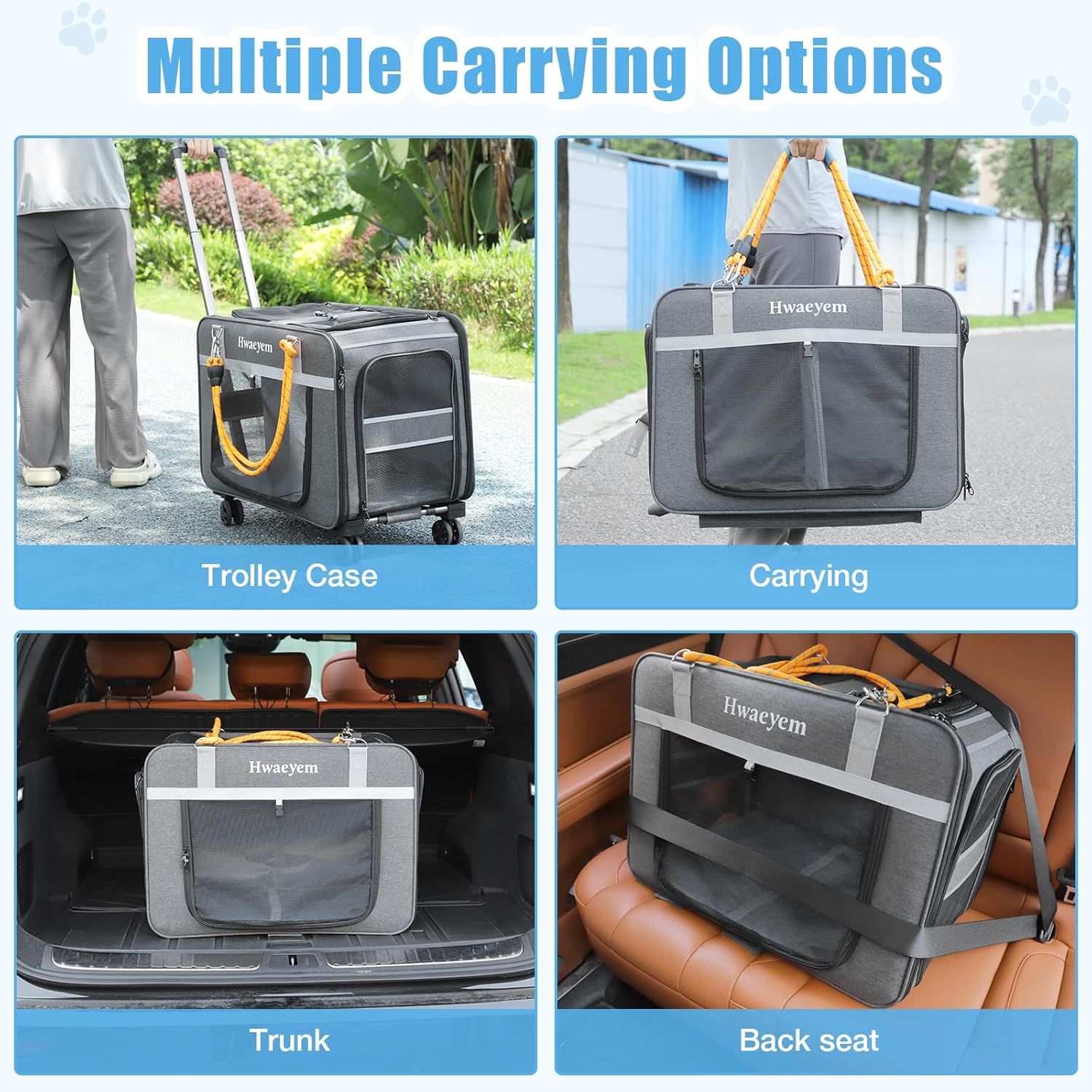 Extra Large Pet Cat Carrier with Wheels, Rolling Pet Carrier for 2 Cats or Medium Dog, 24" X 15" X 17" Portable Dog Cat Crate for Large Cat, Support up to 40 Lbs, Dark Gray - Image 9