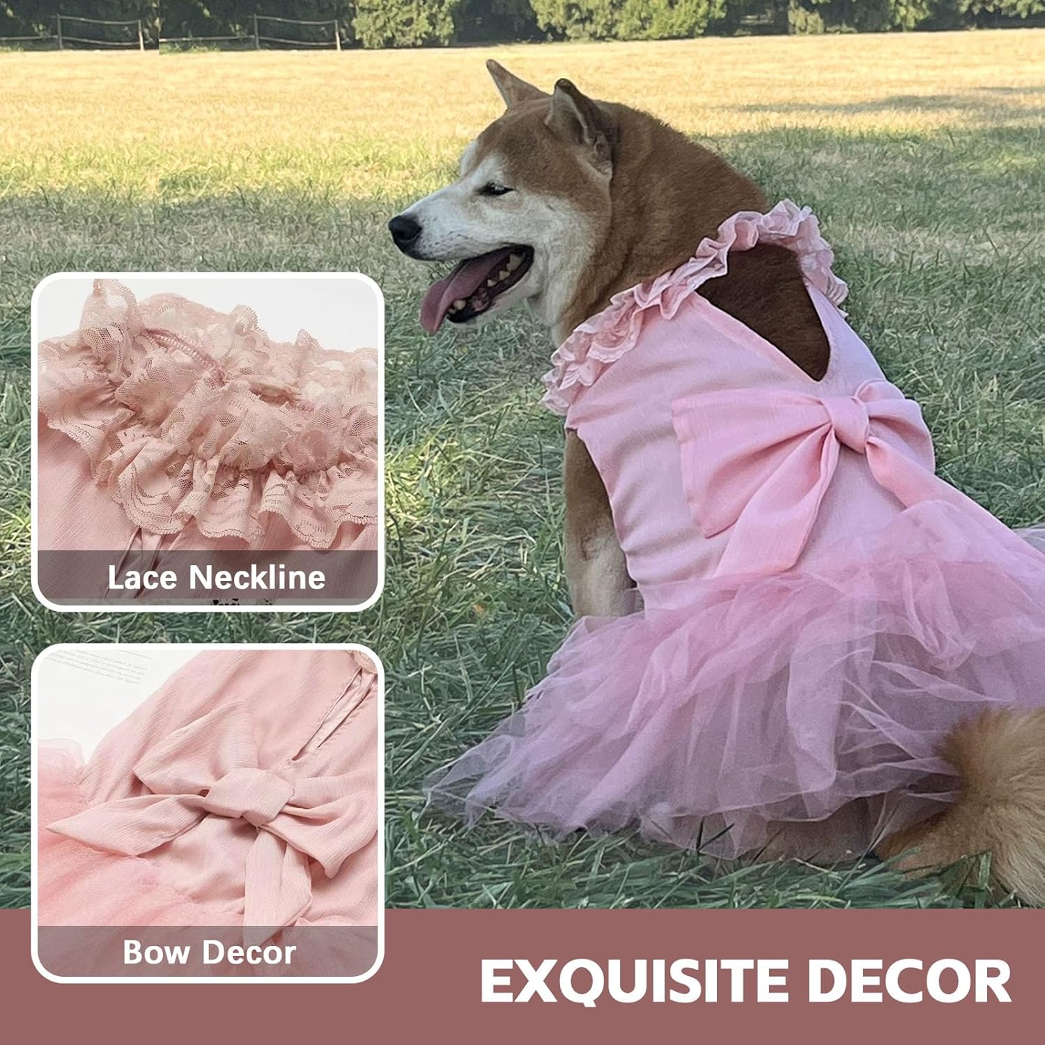 Luxury Dog Tulle Dress - Cute Princess Lace Wedding Dress with Flower Bowknot Multi-Layer Princess Tutu Skirt for Large Dogs - Pink, 5XL - Image 3