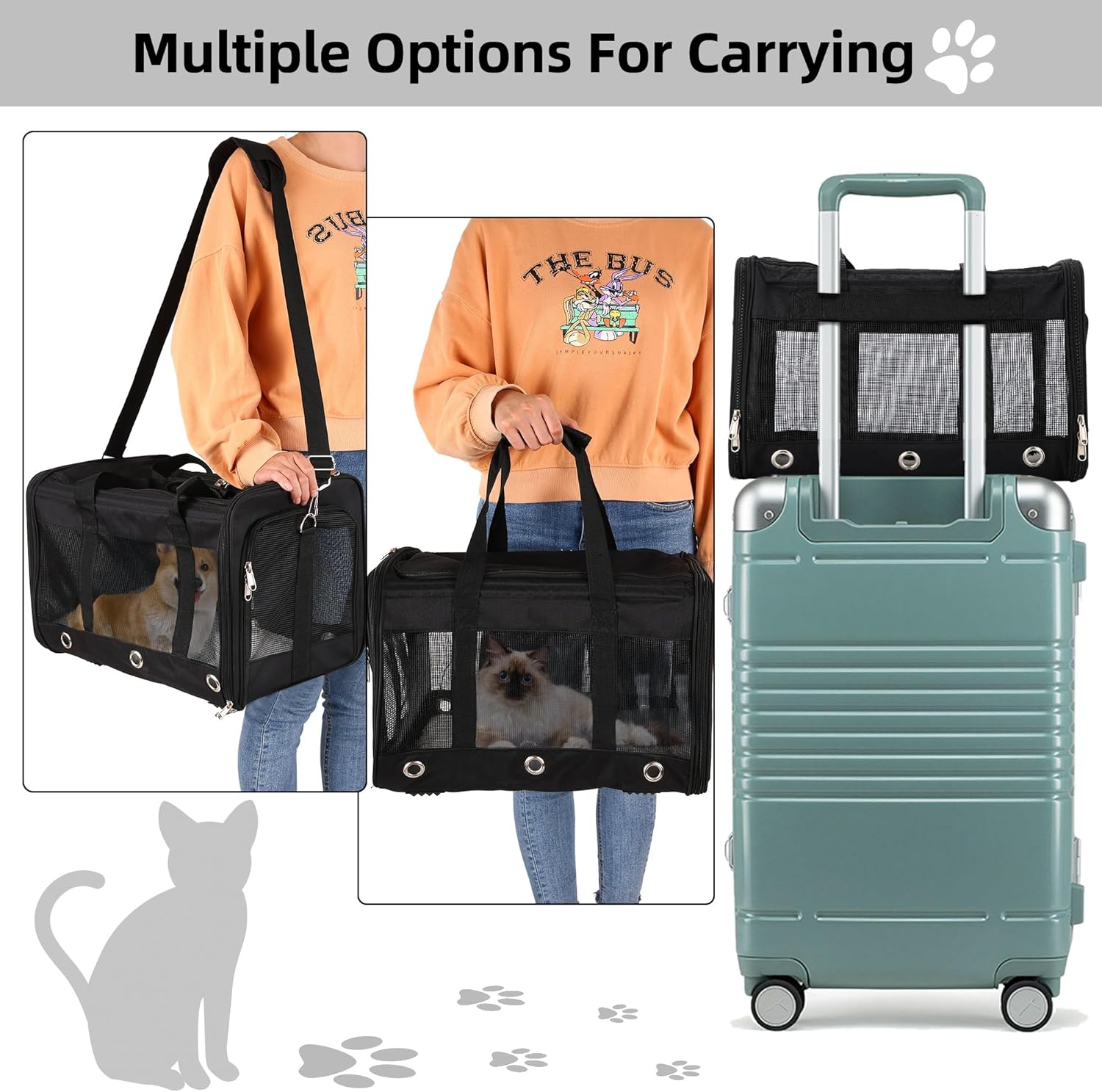 Soft Sided Cat/Dog Carrier,Collapsible Pets Travel Carriers for Pet/Puppy with Shoulder Strap & Removable Mat,Mesh Top Load Small Dogs/Cats Carry Bag Up to 17 Lbs TSA Airline Approved(Black,M) - Image 3