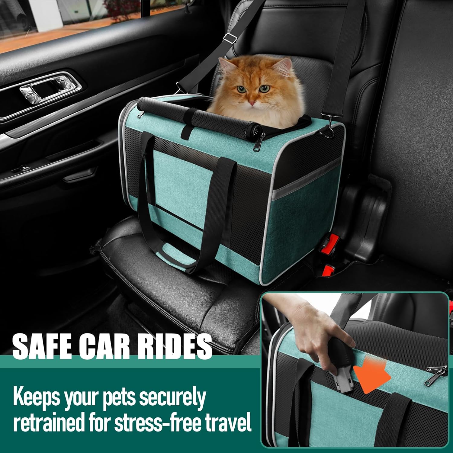GAPZER Soft Cat Carrier Large Cat 20 lbs/Kitty Cat Travel Crate for Pet Top Load/Small Dog Sturdy Transport Fabric Carry Bag 10 Pounds/Yorkie Kennel with Pocket Teal Aqua - Image 5