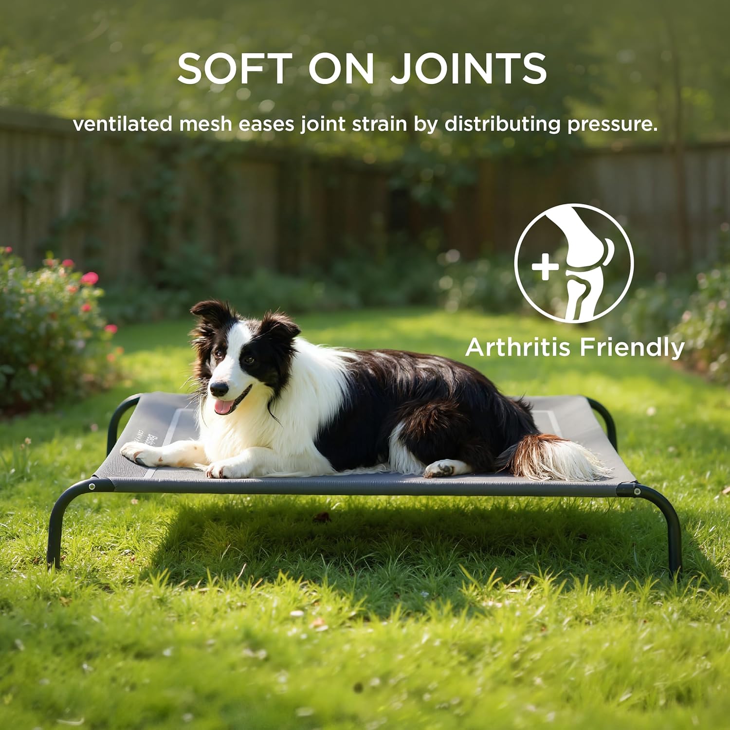 Bedsure Outdoor Elevated Dog Bed Large Sized Dog, Portable Indoor & Outdoor Cooling Raised Cot Pet Hammock Bed with Skid-Resistant Feet, Frame with Breathable Mesh, Grey, 49 inches - Image 7