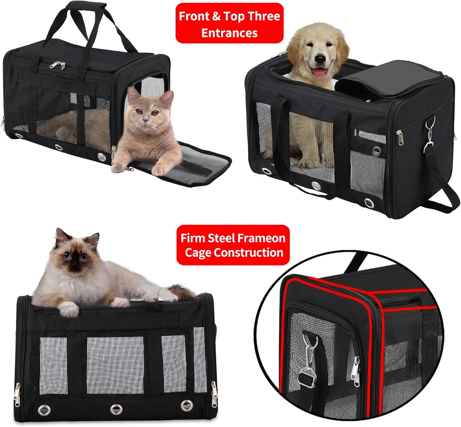 Soft Sided Cat/Dog Carrier,Collapsible Pets Travel Carriers for Pet/Puppy with Shoulder Strap & Removable Mat,Mesh Top Load Small Dogs/Cats Carry Bag Up to 17 Lbs TSA Airline Approved(Black,M) - Image 6