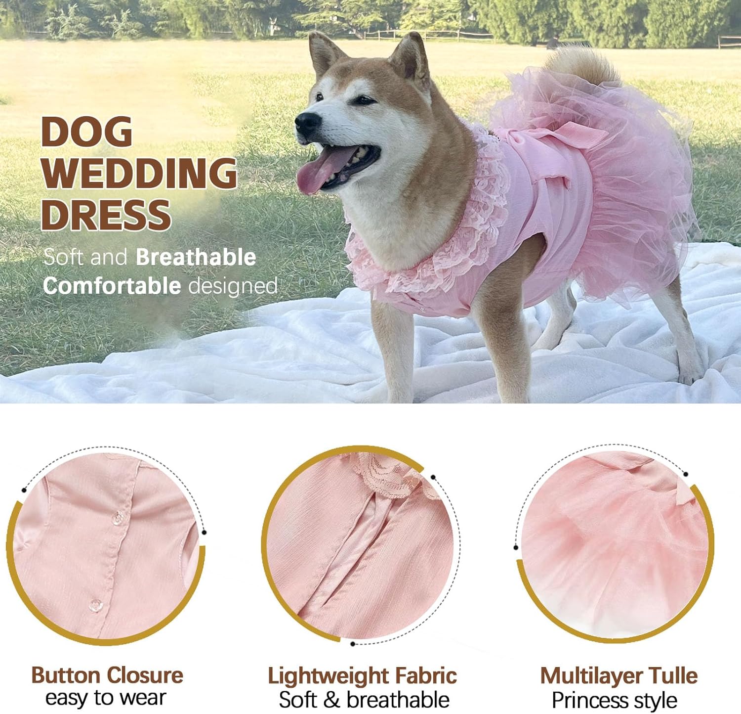 Luxury Dog Tulle Dress - Cute Princess Lace Wedding Dress with Flower Bowknot Multi-Layer Princess Tutu Skirt for Large Dogs - Pink, 5XL - Image 2