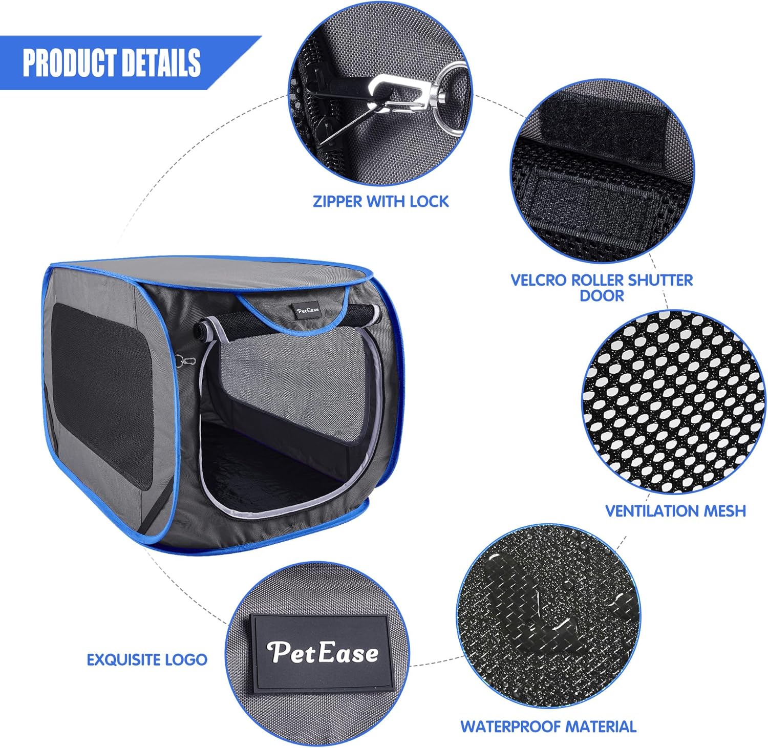 Large Pop Up Kennel,Collapsible Travel Pet Crate, Indoor and Outdoor Portable Dog Enclosure, Portable Pet Car Seat Kennel (Grey, Large) - Image 4