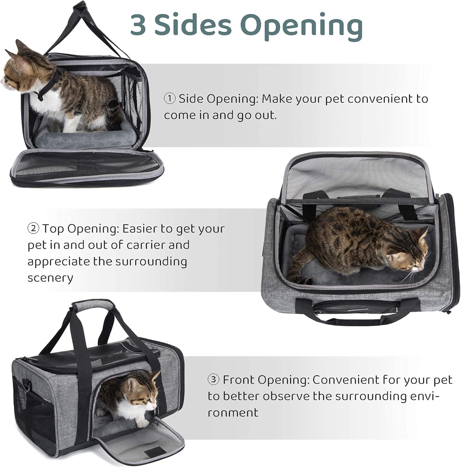 Wakytu TSA Approved Pet Carrier for Small Cats Dogs, Travel Bag with Adequate Ventilation, 5 Mesh Windows, 3 Entrance, Locking Safety Zippers, Padded Shoulder and Carrying Strap, Small - Image 8