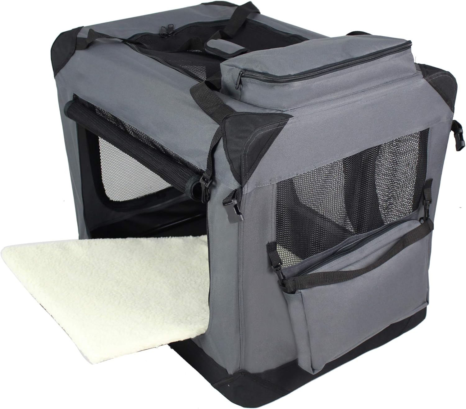 EliteField 3-Door Folding Soft Dog Crate with Carrying Bag and Fleece Bed (2 Year Warranty), Indoor & Outdoor Pet Home (42" L x 28" W x 32" H, Gray) - Image 2