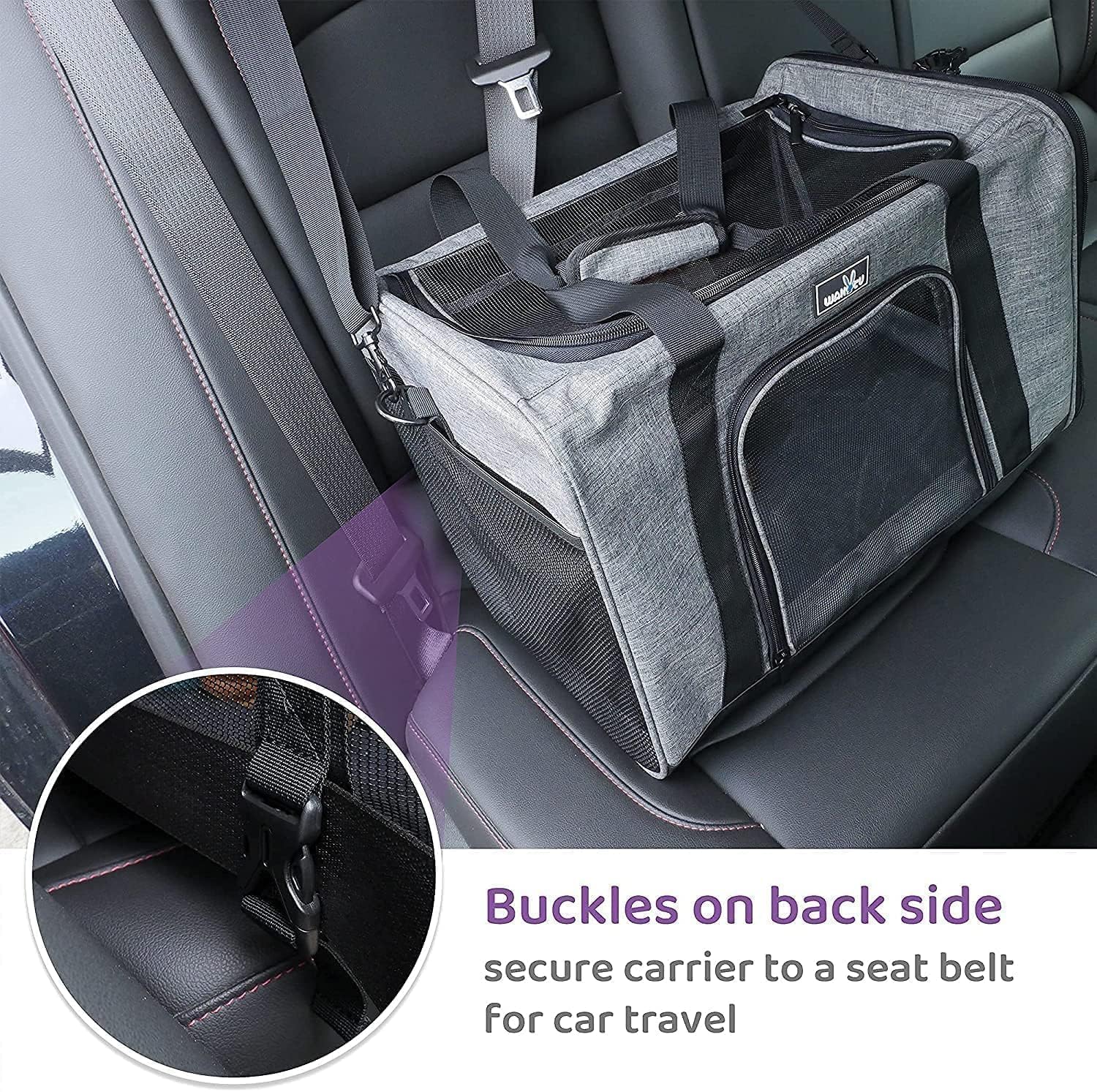Wakytu TSA Approved Pet Carrier for Small Cats Dogs, Travel Bag with Adequate Ventilation, 5 Mesh Windows, 3 Entrance, Locking Safety Zippers, Padded Shoulder and Carrying Strap, Small - Image 6