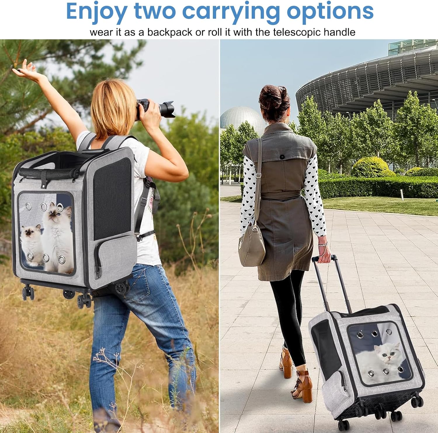 Extra Large Pet Carrier Backpack with Wheels Cats Under 30 Lbs, for Dogs Puppies Rabbits Other Animals Under 25 Lbs, Great for Travel/Hiking/Outdoor Use - Image 7
