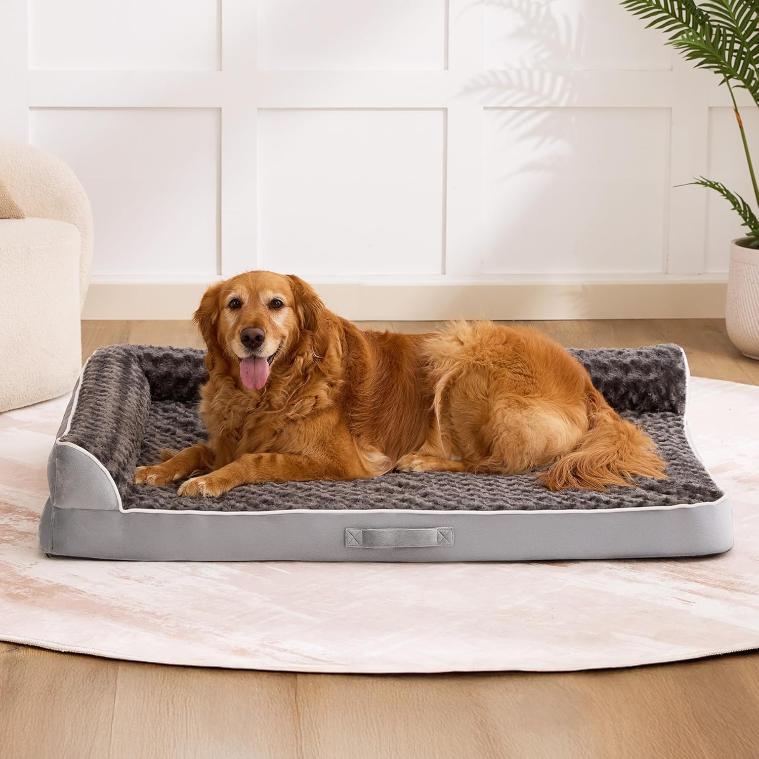 Dog Beds Large Sized Dogs, XL Orthopedic Dog Beds for Large Dogs 42"x30"x7.5", Waterproof Pet Bed with Washable Cover, L-Shaped Pet Couch with Portable Handle, Grey - Image 9