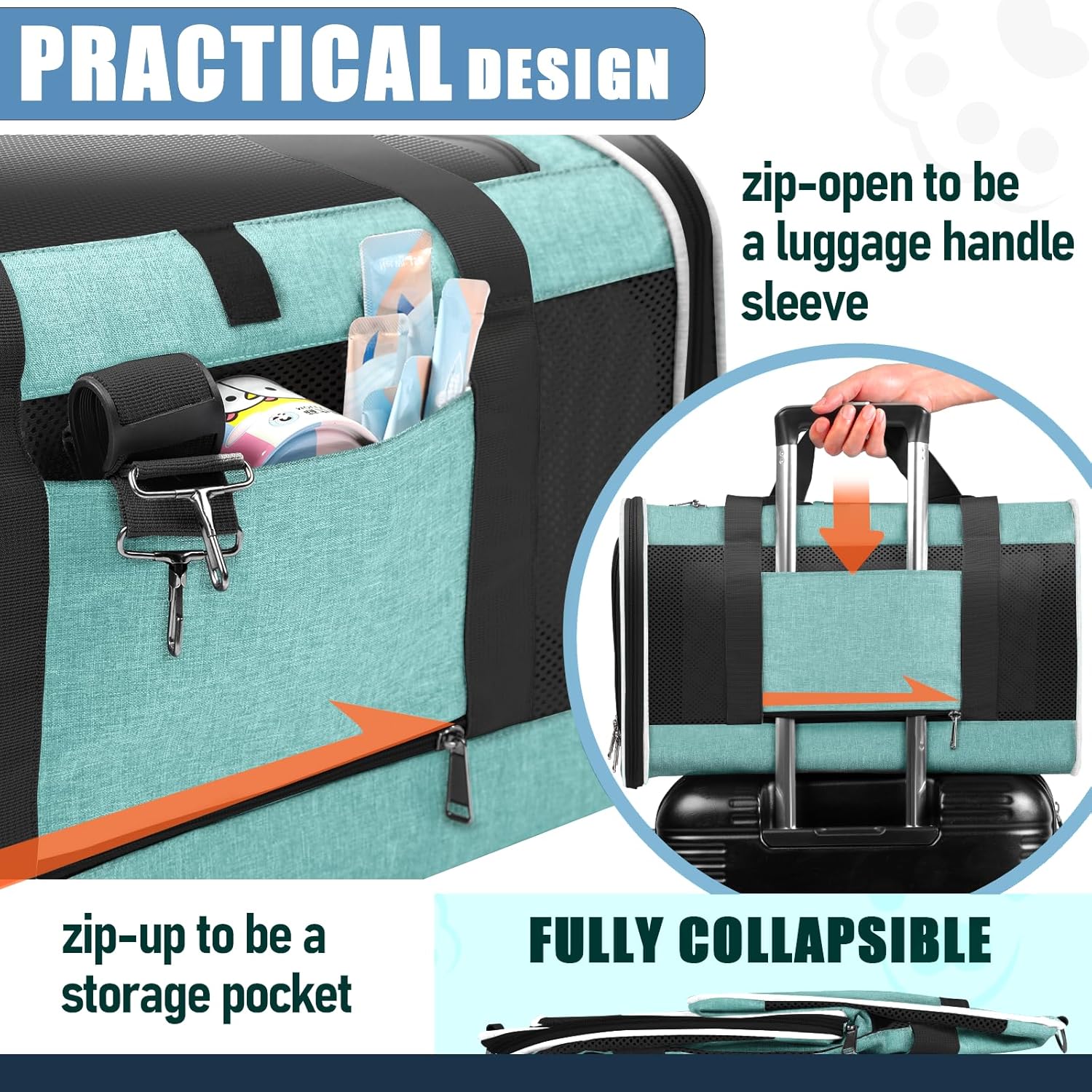 GAPZER Soft Cat Carrier Large Cat 20 lbs/Kitty Cat Travel Crate for Pet Top Load/Small Dog Sturdy Transport Fabric Carry Bag 10 Pounds/Yorkie Kennel with Pocket Teal Aqua - Image 6