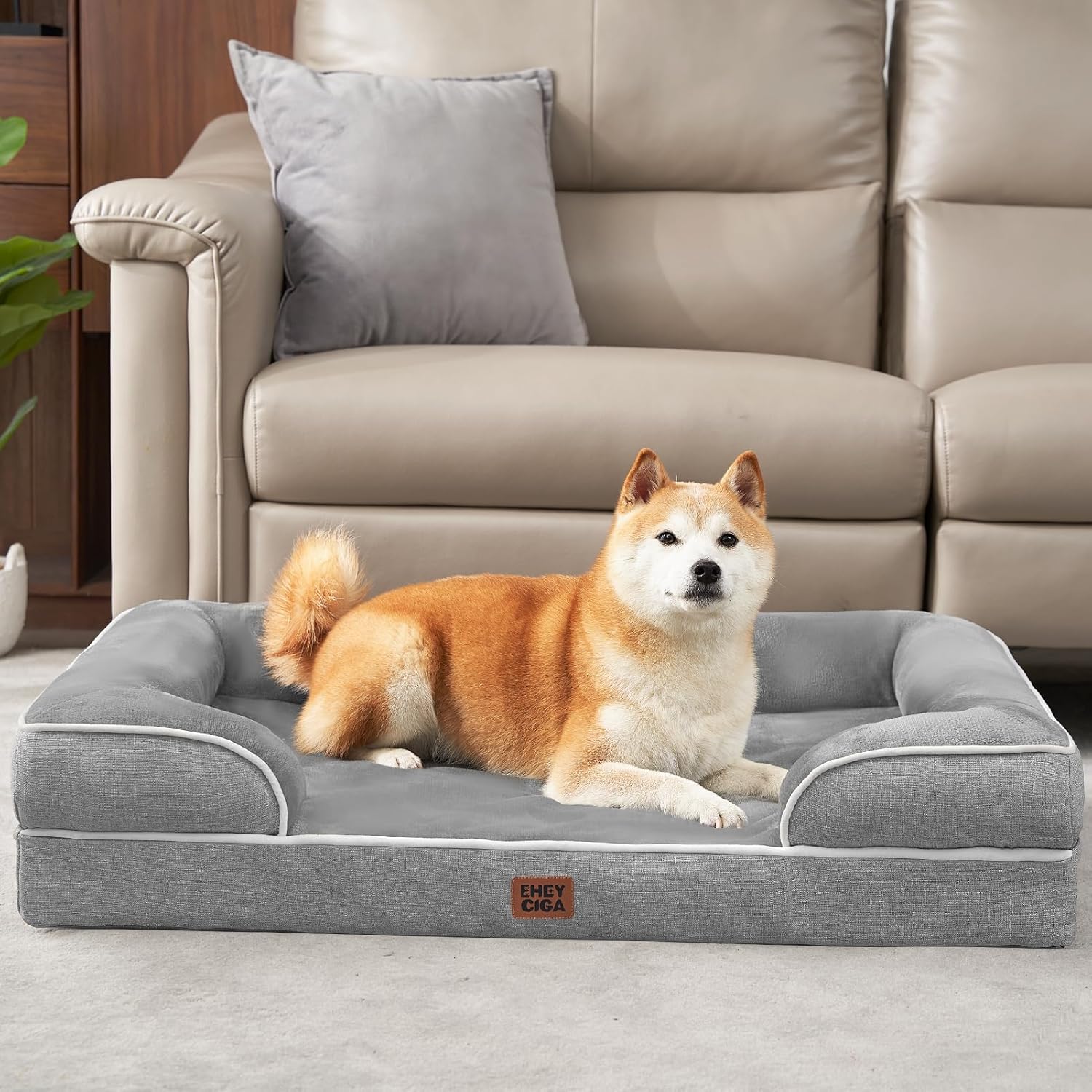 EHEYCIGA Orthopedic Dog Beds Large Sized Dog, Waterproof Memory Foam Pet Bed with Sides, Non-Slip Bottom Large Pet Bed with Washable Removable Cover, Grey - Image 9