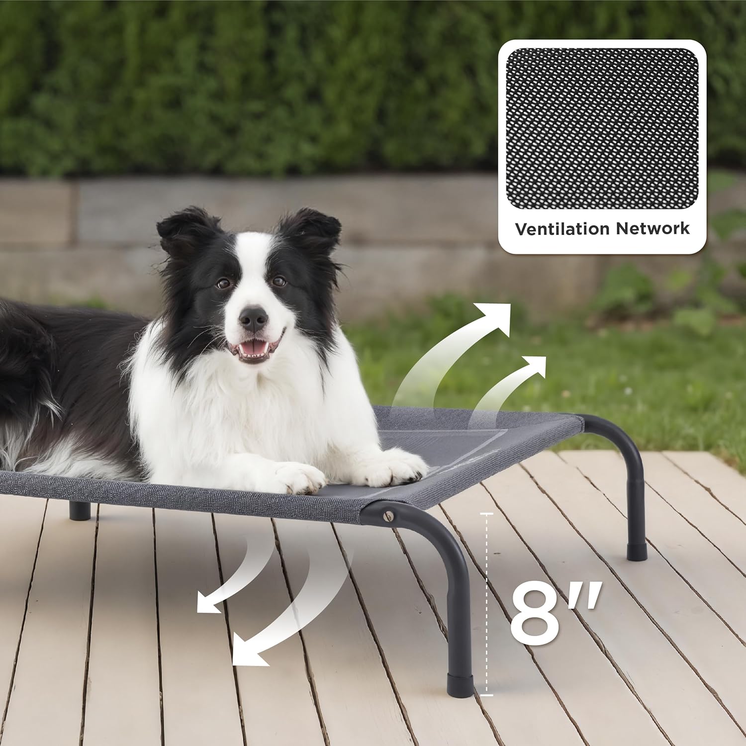 Bedsure Outdoor Elevated Dog Bed Large Sized Dog, Portable Indoor & Outdoor Cooling Raised Cot Pet Hammock Bed with Skid-Resistant Feet, Frame with Breathable Mesh, Grey, 49 inches - Image 2