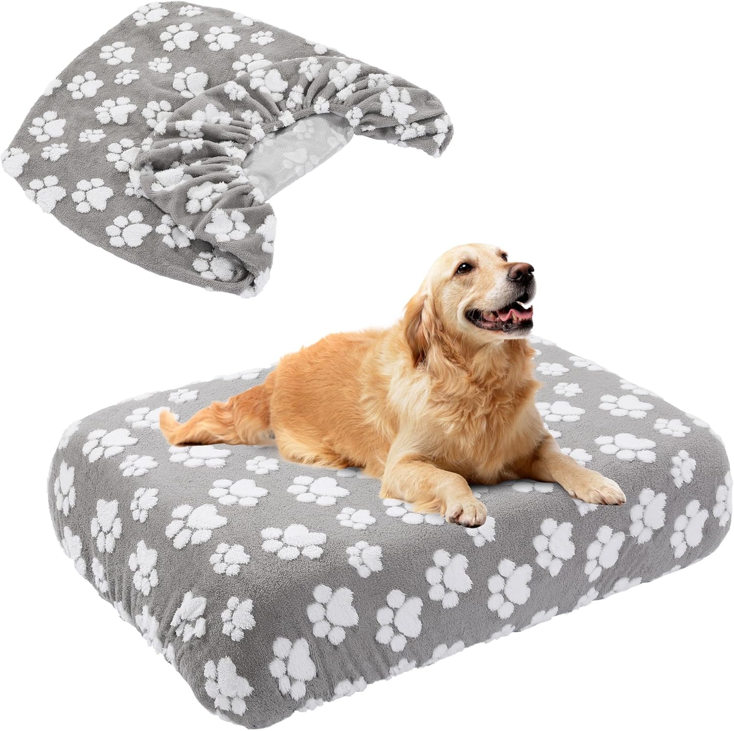 BALAPET Washable Dog Bed Cover 100% Waterproof, Soft Plush Velvet Dog Bed Covers Replacement Only, Fitted Reusable Cover for Pet Mat Bed(44x35x6in)