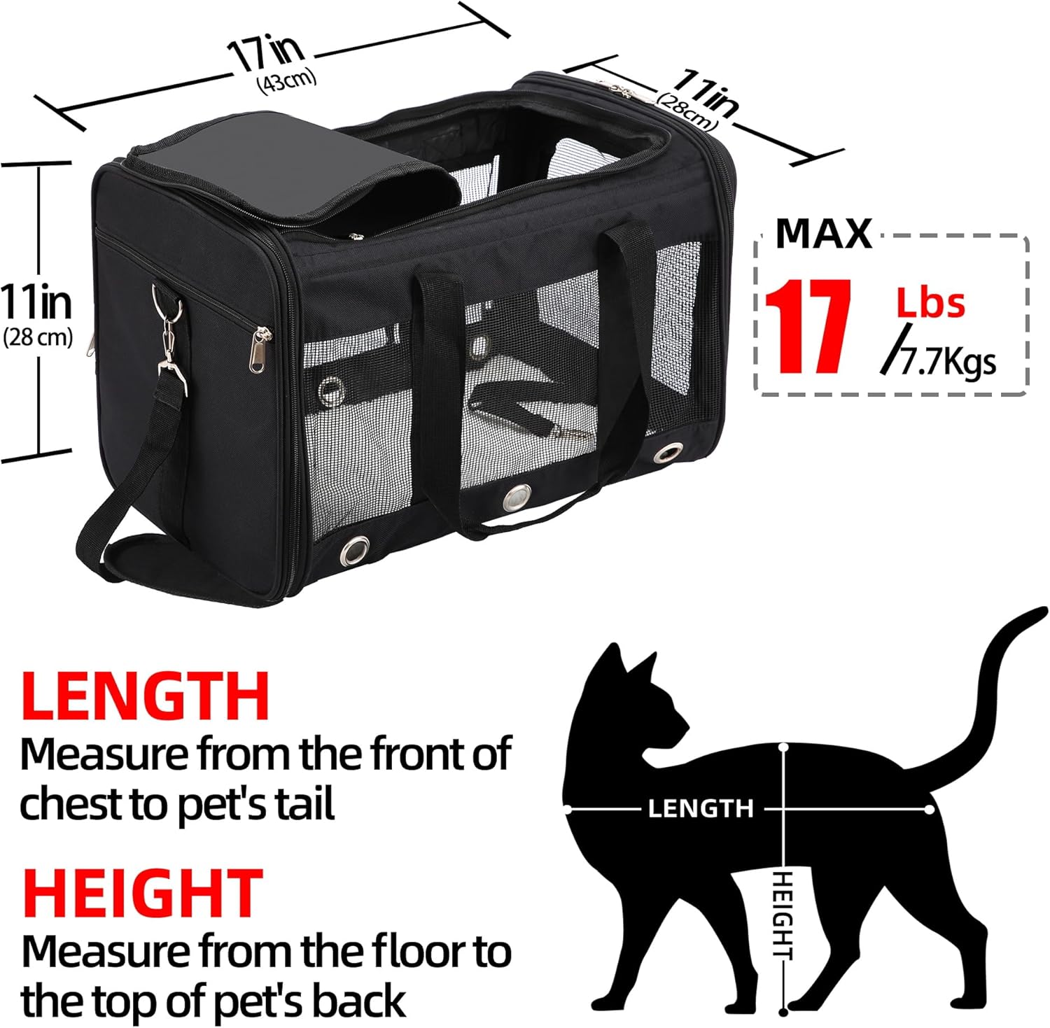 Soft Sided Cat/Dog Carrier,Collapsible Pets Travel Carriers for Pet/Puppy with Shoulder Strap & Removable Mat,Mesh Top Load Small Dogs/Cats Carry Bag Up to 17 Lbs TSA Airline Approved(Black,M) - Image 2