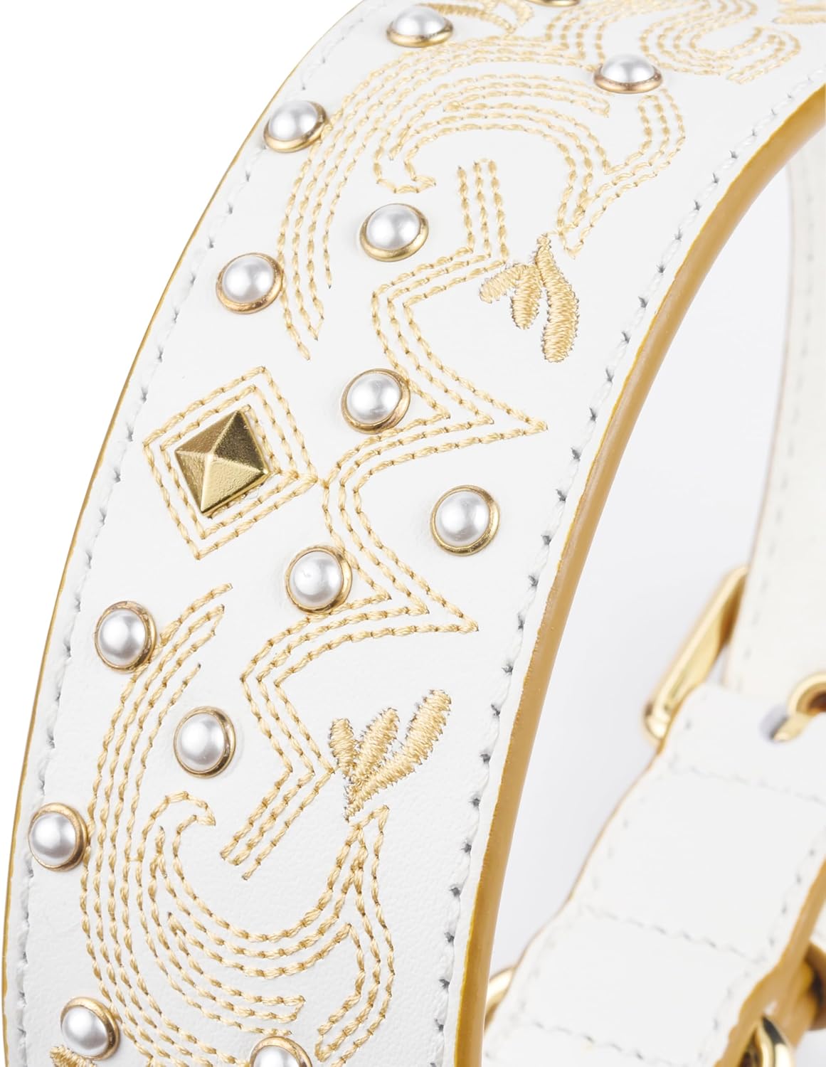 Blueberry Pet Western Genuine Leather Dog Collar for Medium Breeds, Pearl White - Floral Embroidery, Pearl Studs, Adjustable 15-18 Inch Neck, Dog Collars for Medium Dogs - Image 7