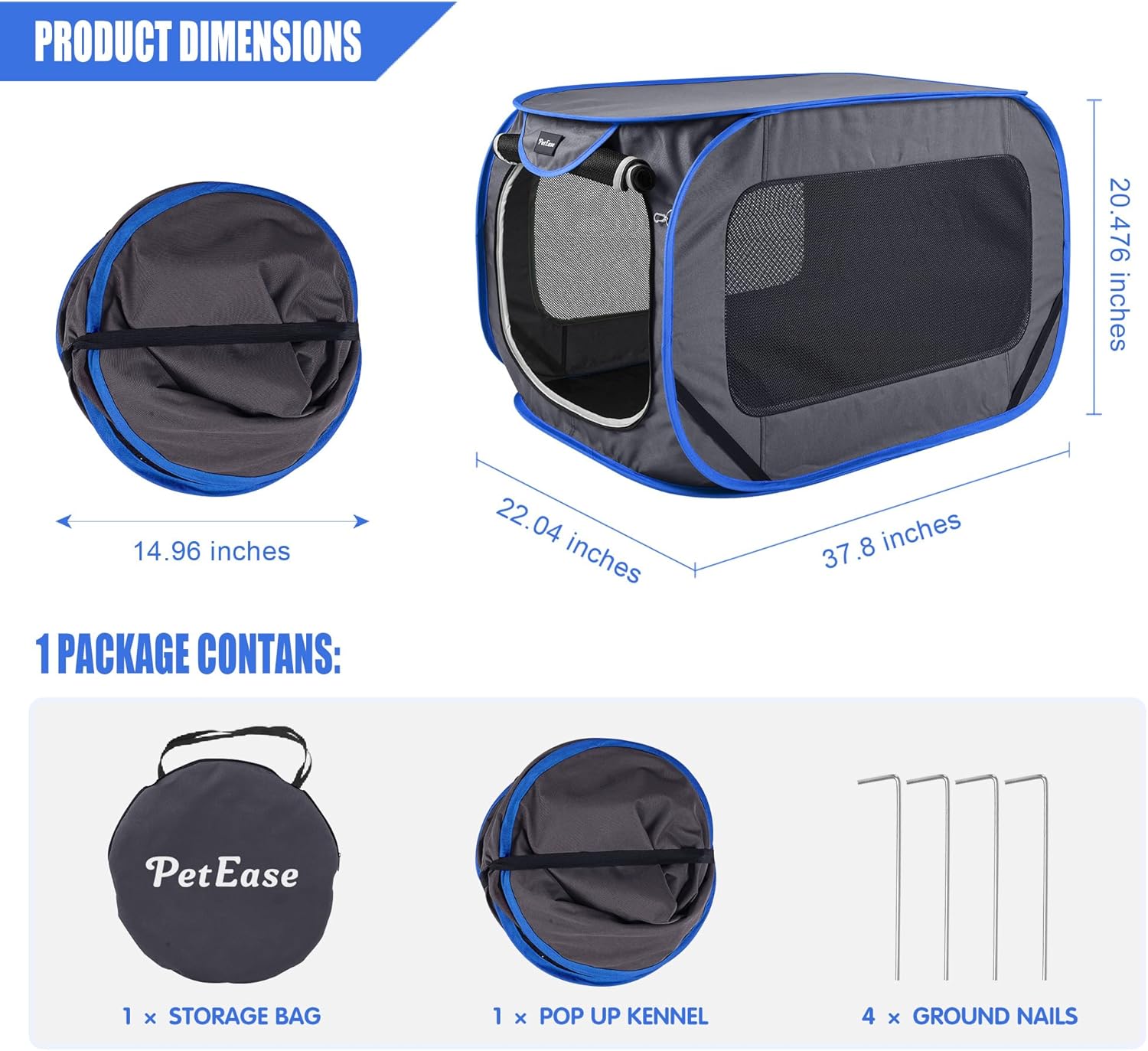 Large Pop Up Kennel,Collapsible Travel Pet Crate, Indoor and Outdoor Portable Dog Enclosure, Portable Pet Car Seat Kennel (Grey, Large) - Image 5