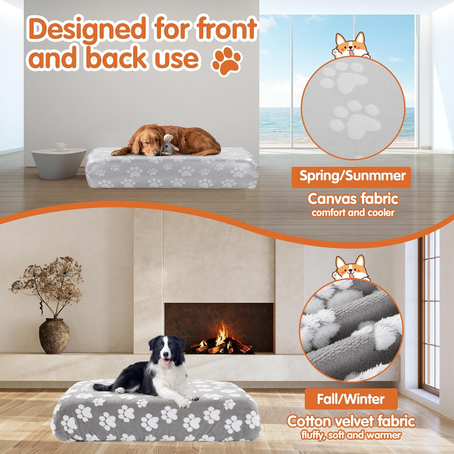 BALAPET Washable Dog Bed Cover 100% Waterproof, Soft Plush Velvet Dog Bed Covers Replacement Only, Fitted Reusable Cover for Pet Mat Bed(44x35x6in) - Image 5