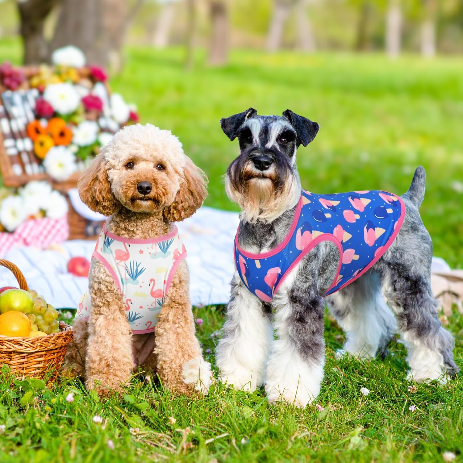Vehomy 4-Pack Dog Summer Shirt Puppy Cat Summer Cool Sleeveless with Lemon Cherry Icecream Flamingo Patterns Dog Cooling Vest Pet Stripe Tank Tops Outfits Clothes for Small Medium Dogs XS - Image 5