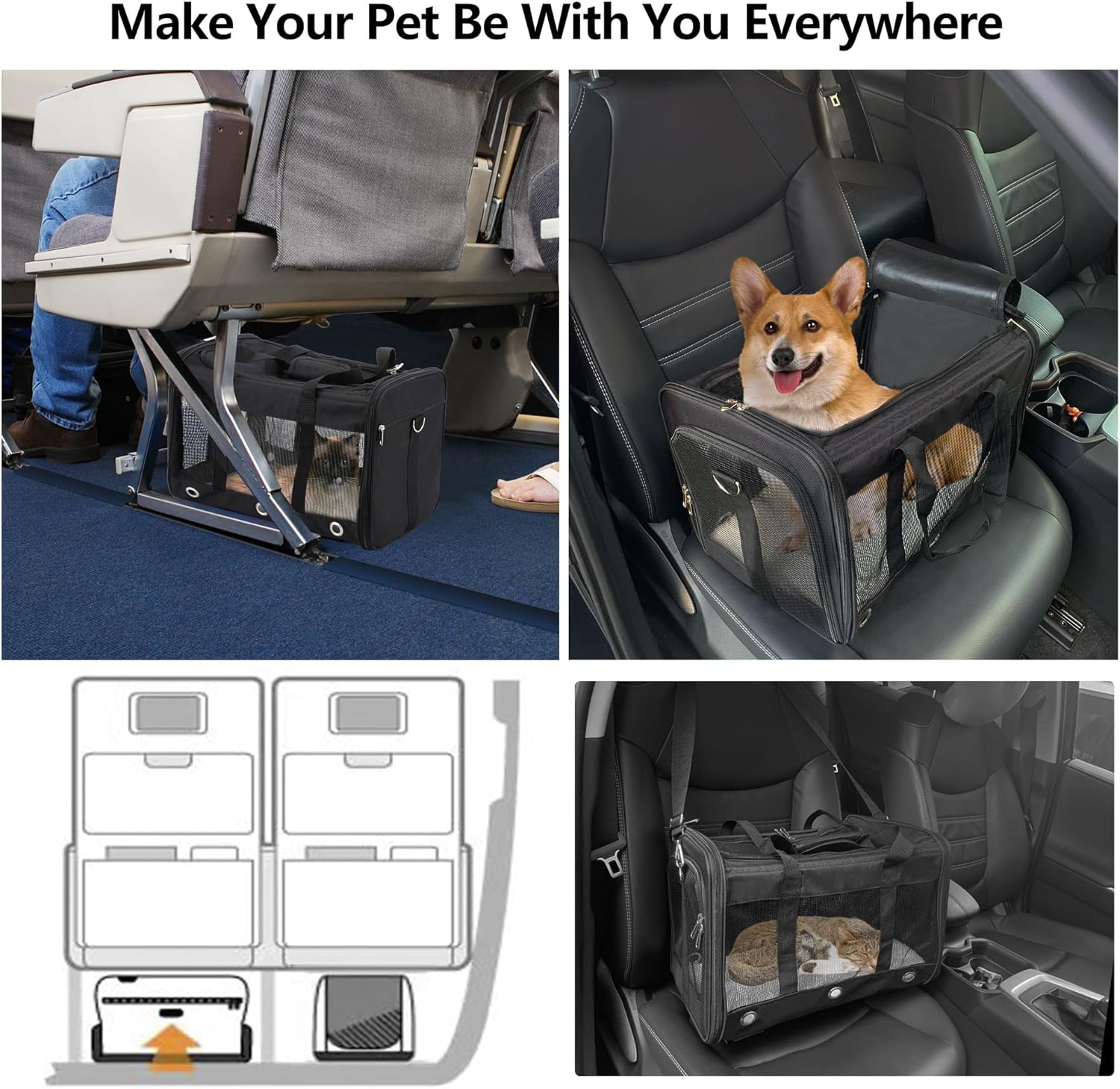 Soft Sided Cat/Dog Carrier,Collapsible Pets Travel Carriers for Pet/Puppy with Shoulder Strap & Removable Mat,Mesh Top Load Small Dogs/Cats Carry Bag Up to 17 Lbs TSA Airline Approved(Black,M) - Image 7