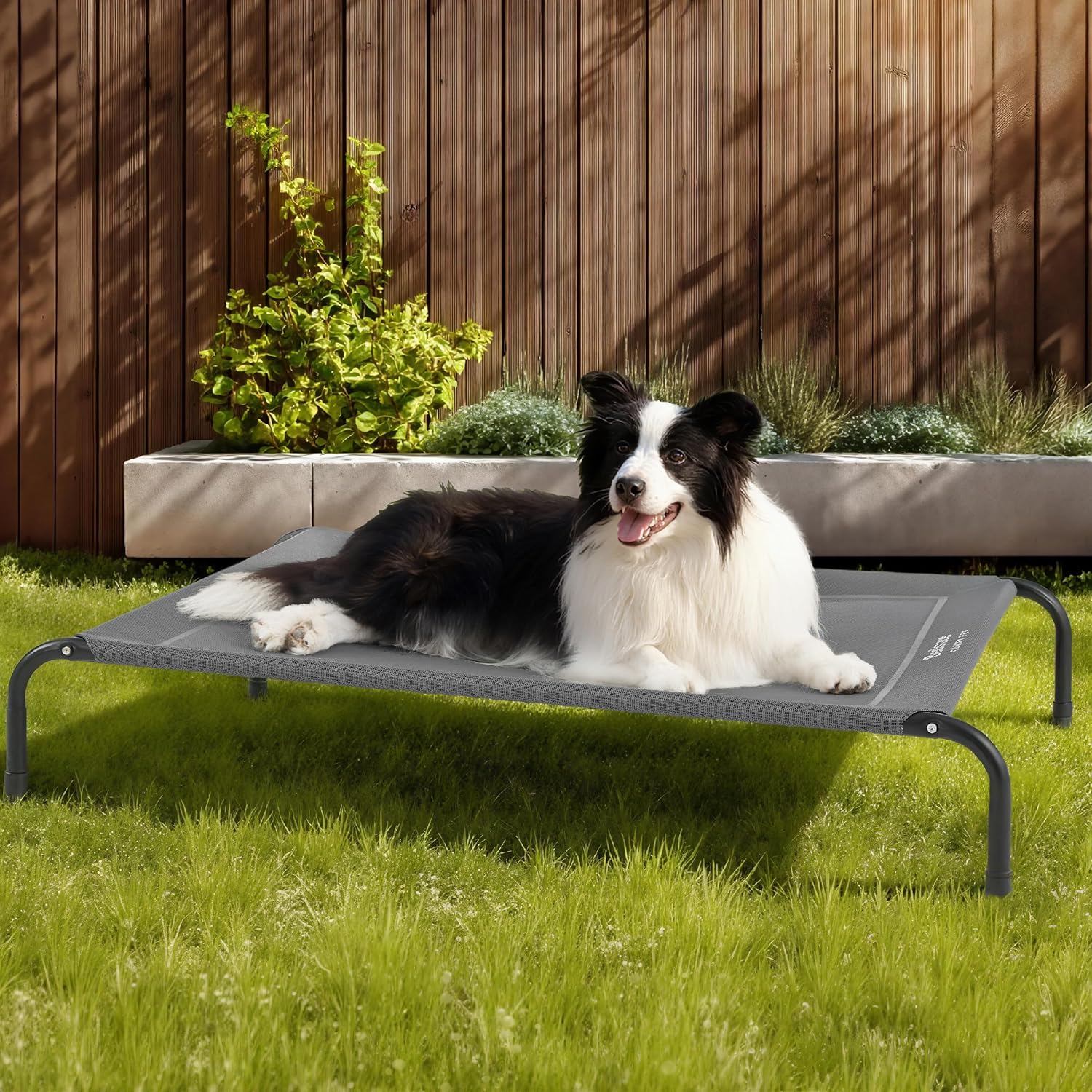 Bedsure Outdoor Elevated Dog Bed Large Sized Dog, Portable Indoor & Outdoor Cooling Raised Cot Pet Hammock Bed with Skid-Resistant Feet, Frame with Breathable Mesh, Grey, 49 inches - Image 9