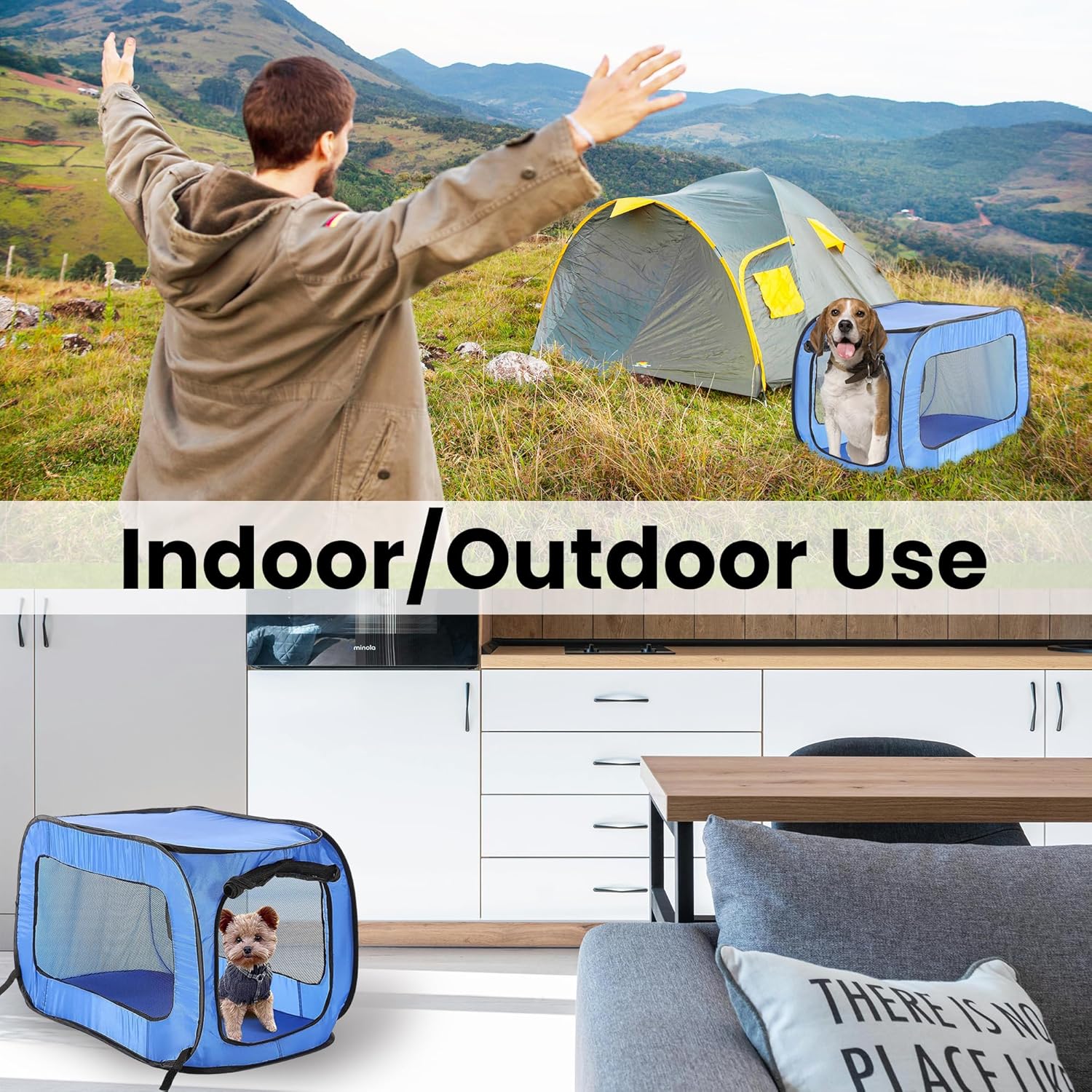 Beatrice Home Fashions Portable, Collapsible, Pop Up Kennel Travel Cat and Dog Crate, 32.5" L x 19.5" W x 19.5" H, Blue - Image 6