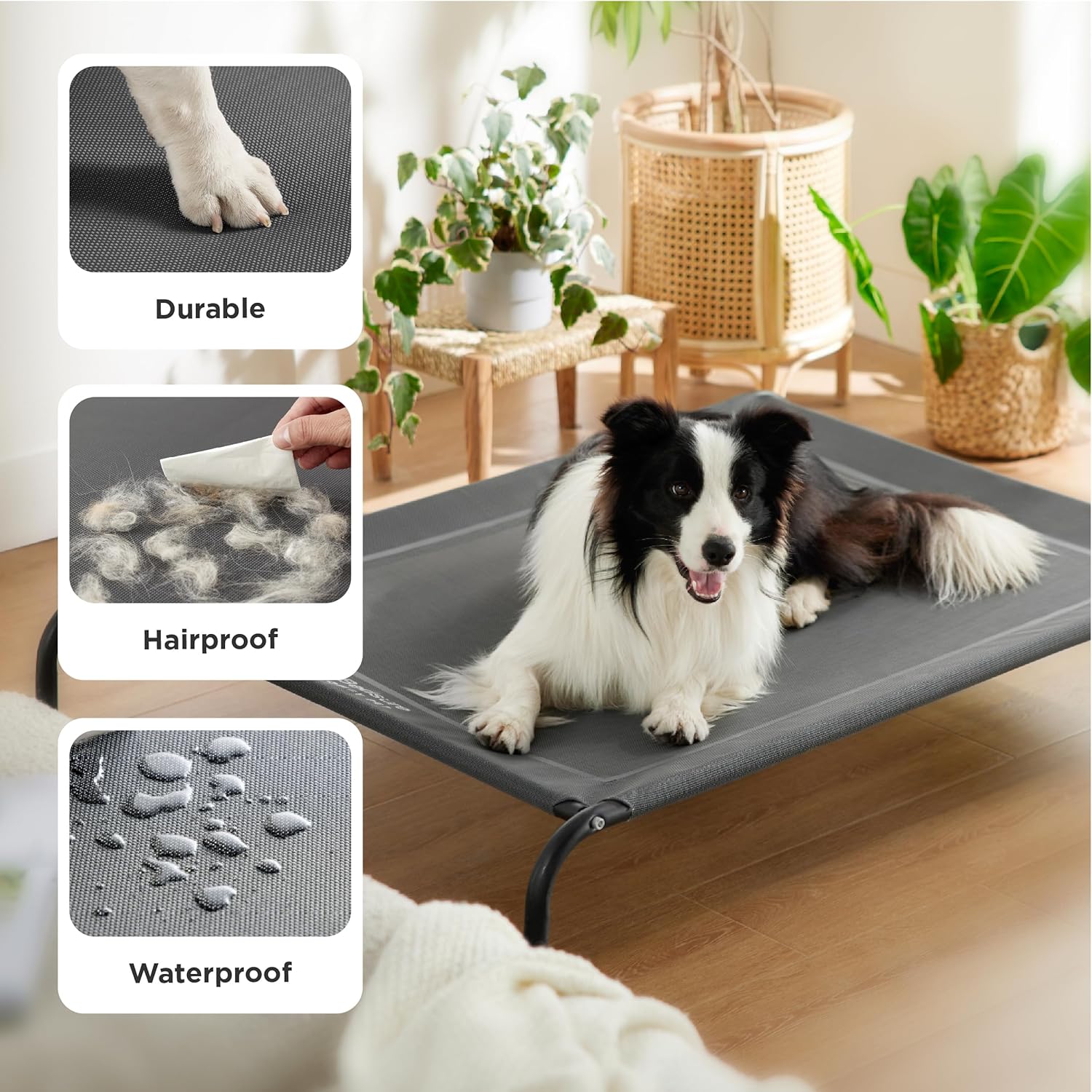 Bedsure Outdoor Elevated Dog Bed Large Sized Dog, Portable Indoor & Outdoor Cooling Raised Cot Pet Hammock Bed with Skid-Resistant Feet, Frame with Breathable Mesh, Grey, 49 inches - Image 4