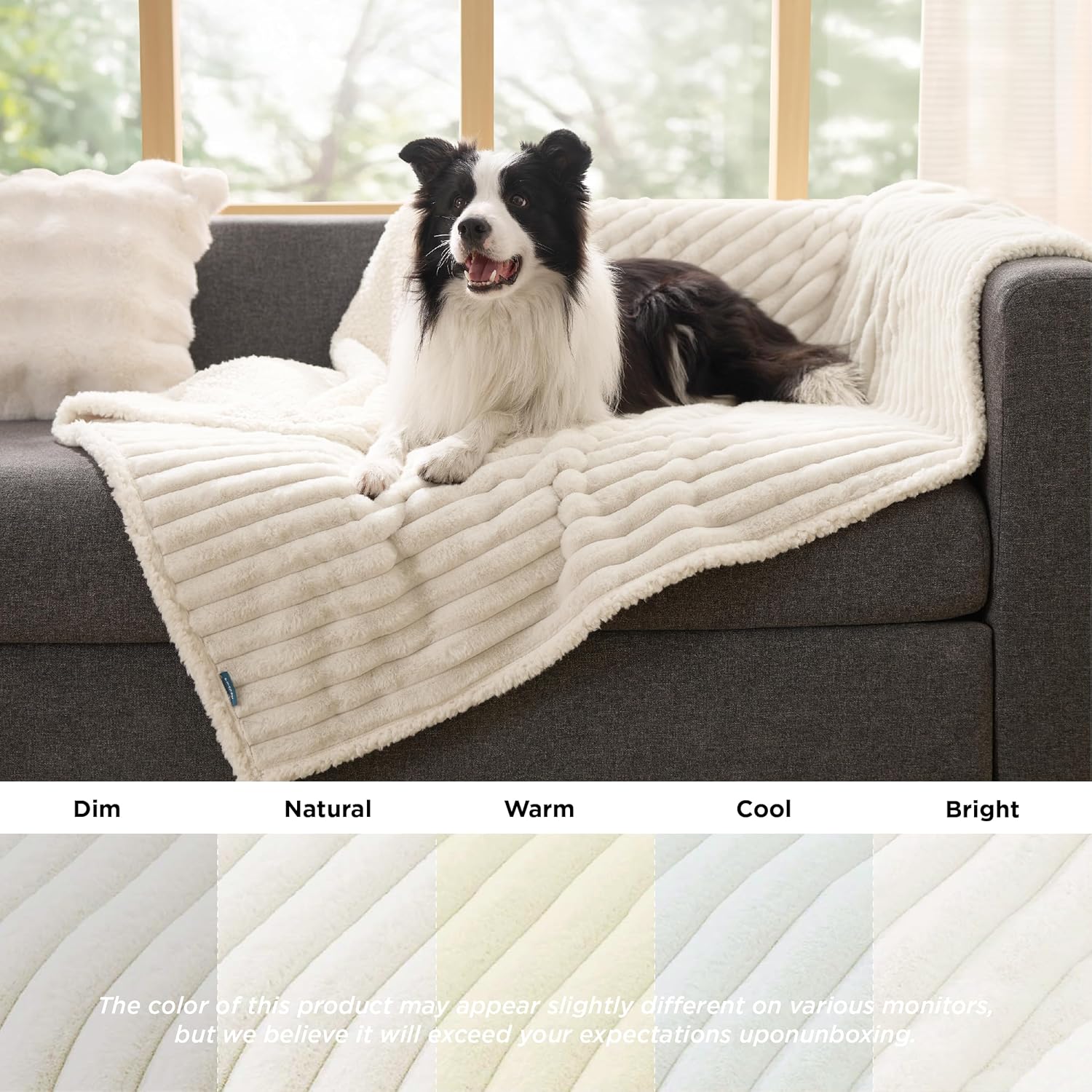 Bedsure ComfyFleece™ Waterproof Dog Blankets for Large Dogs - Soft Pet Cat Blanket Corduroy Fleece for Couch Bed Protector Washable, Cozy Calming Reversible Furniture Protection,50"x60", Cream - Image 6