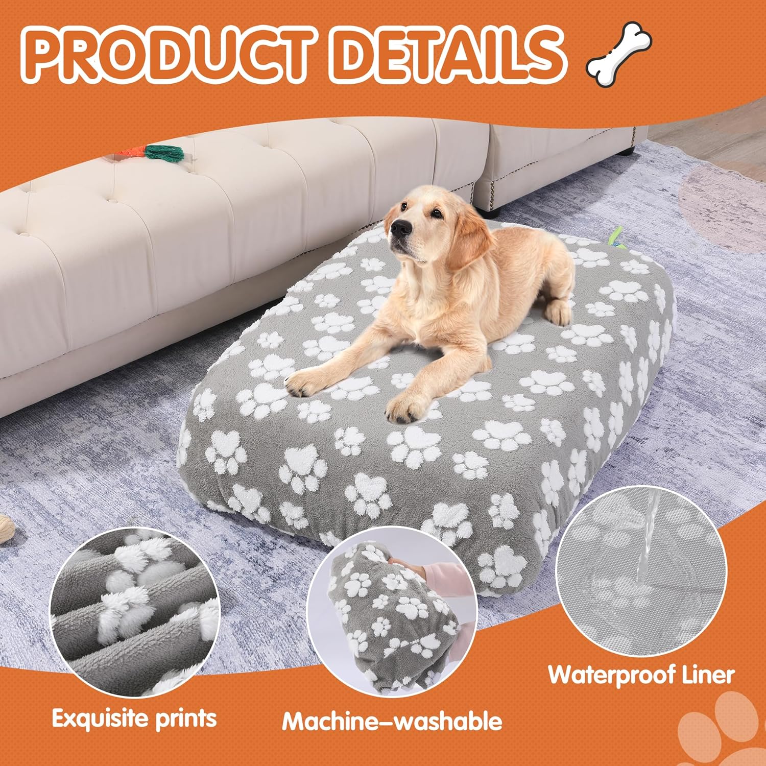 BALAPET Washable Dog Bed Cover 100% Waterproof, Soft Plush Velvet Dog Bed Covers Replacement Only, Fitted Reusable Cover for Pet Mat Bed(44x35x6in) - Image 3