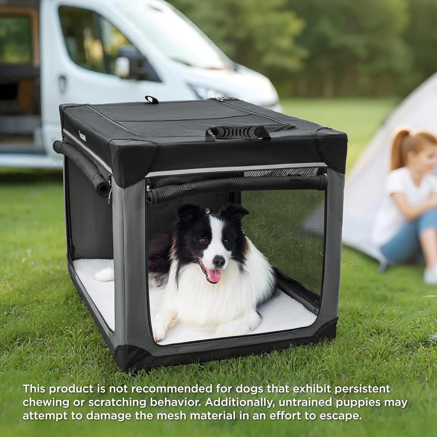 Lesure Shown on TODAY Show Soft Collapsible Dog Crate - 42 Inch Portable Travel Crate for Extra Large Dogs Indoor & Outdoor, 4-Door Foldable Pet Kennel with Mesh Windows, Black - Image 6