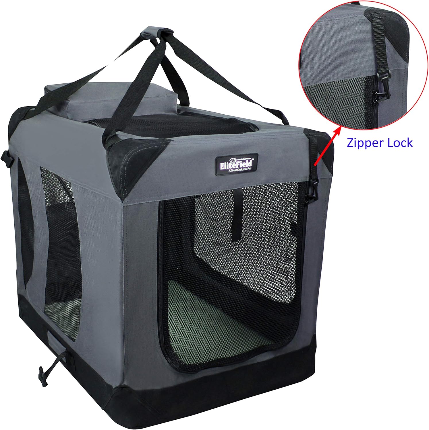EliteField 3-Door Folding Soft Dog Crate with Carrying Bag and Fleece Bed (2 Year Warranty), Indoor & Outdoor Pet Home (42" L x 28" W x 32" H, Gray) - Image 5